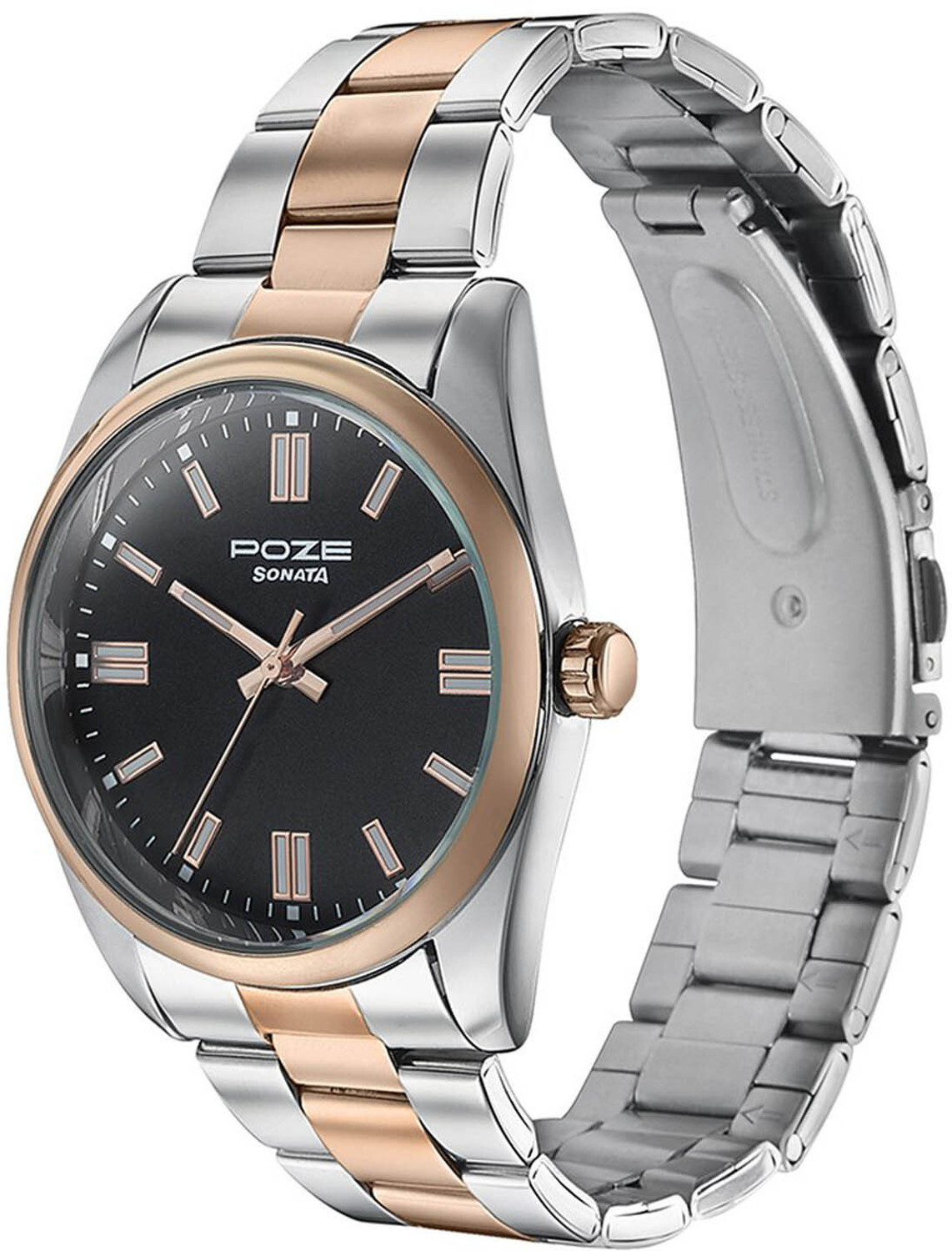 Image of SONATA Sonata Poze Quartz Analog Black Dial Metal Strap Watch for Men - SP70033KM01 Analog Watch - For Men