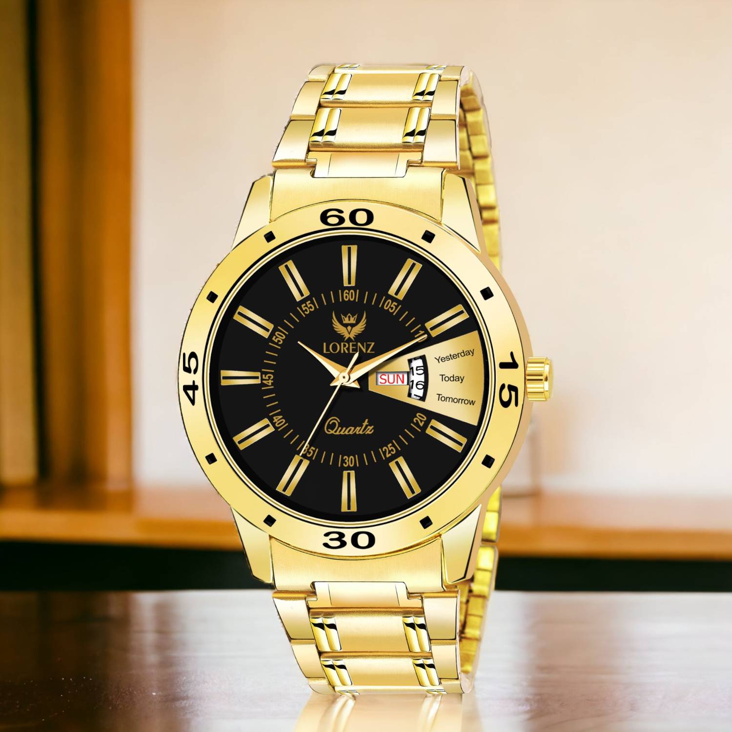 LORENZ MK-2058W Lorenz Black Dial Golden Watch for Men | Watch for