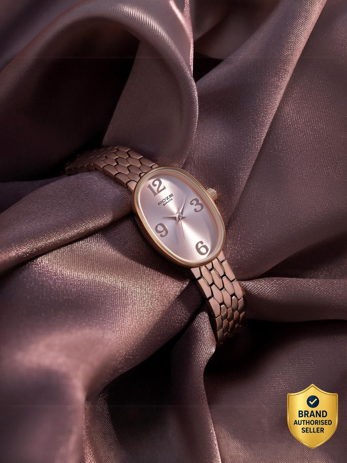 Image of SONATA Sonata Poze Brown Dial Rose Gold Metal Strap Analog Watch - For Women
