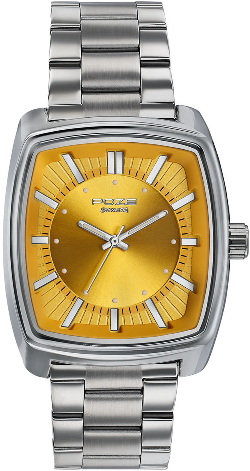 Image of SONATA Poze Drop 9.2 Poze 9 Quartz Deep Mustard Dial IPS Sheet Metal Strap Analog Watch - For Men