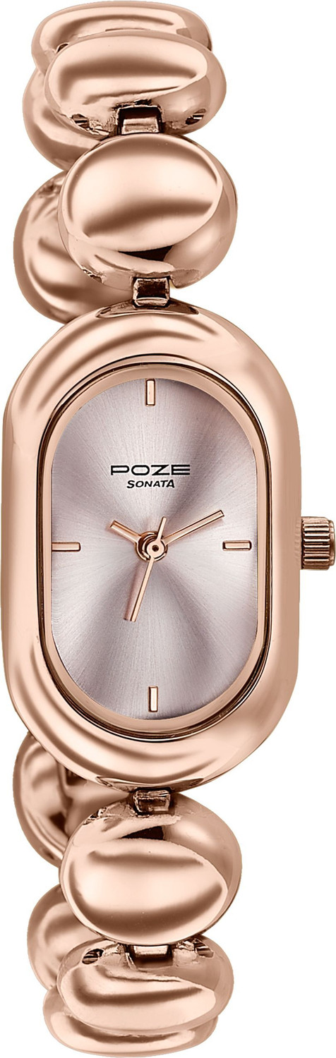 Image of SONATA Poze 8 Sonata Poze 8 Quartz Pink Dial IP Rose Gold Alloy Strap Analog Watch - For Women