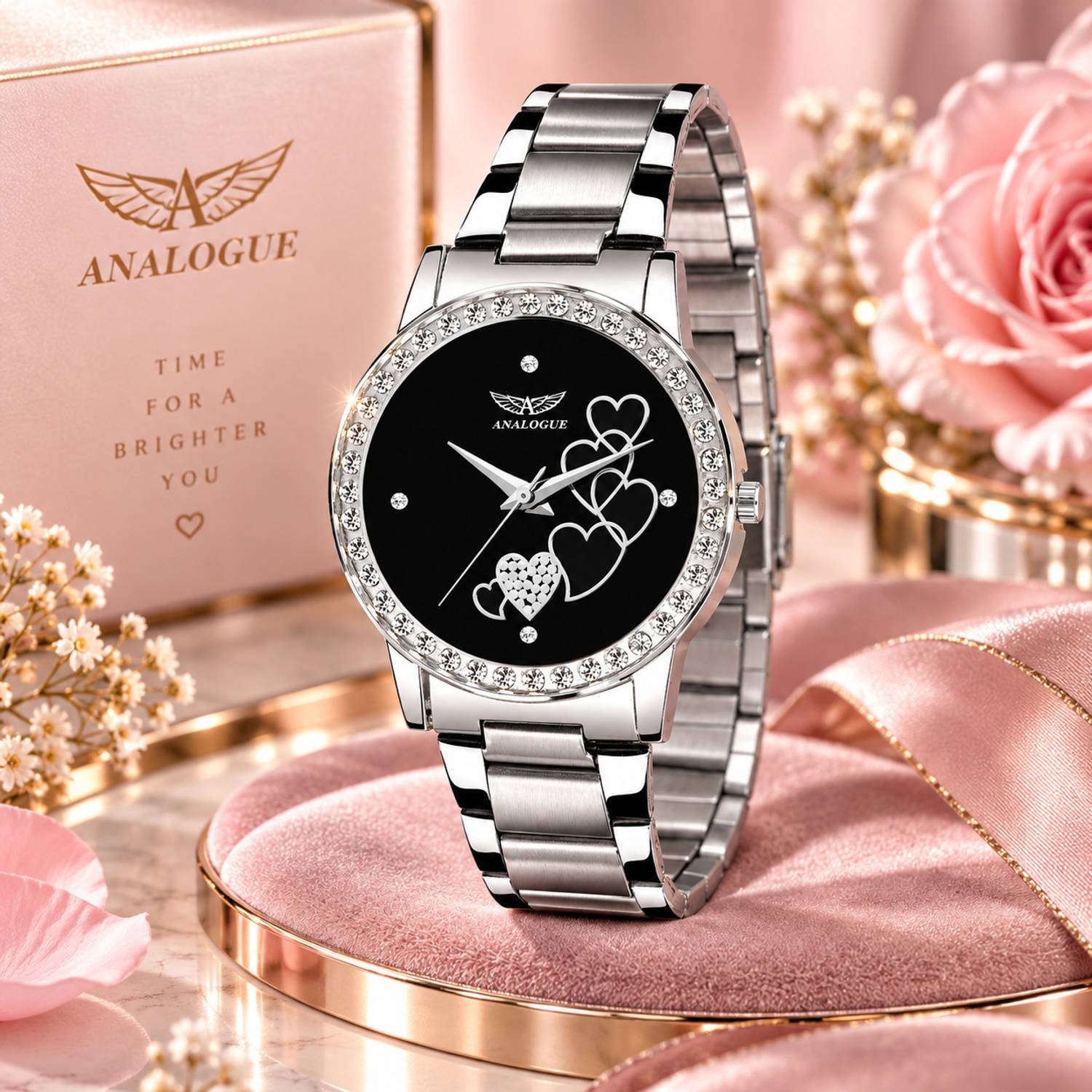 ANALOGUE Aurum Series | Golden Buckle | 3D Cut Glass | Studded Dial| Working Day & Date Aurum Series | Golden Buckle | 3D Cut Glass | Studded Dial | Working Day & Date Analog Watch  - For Women
