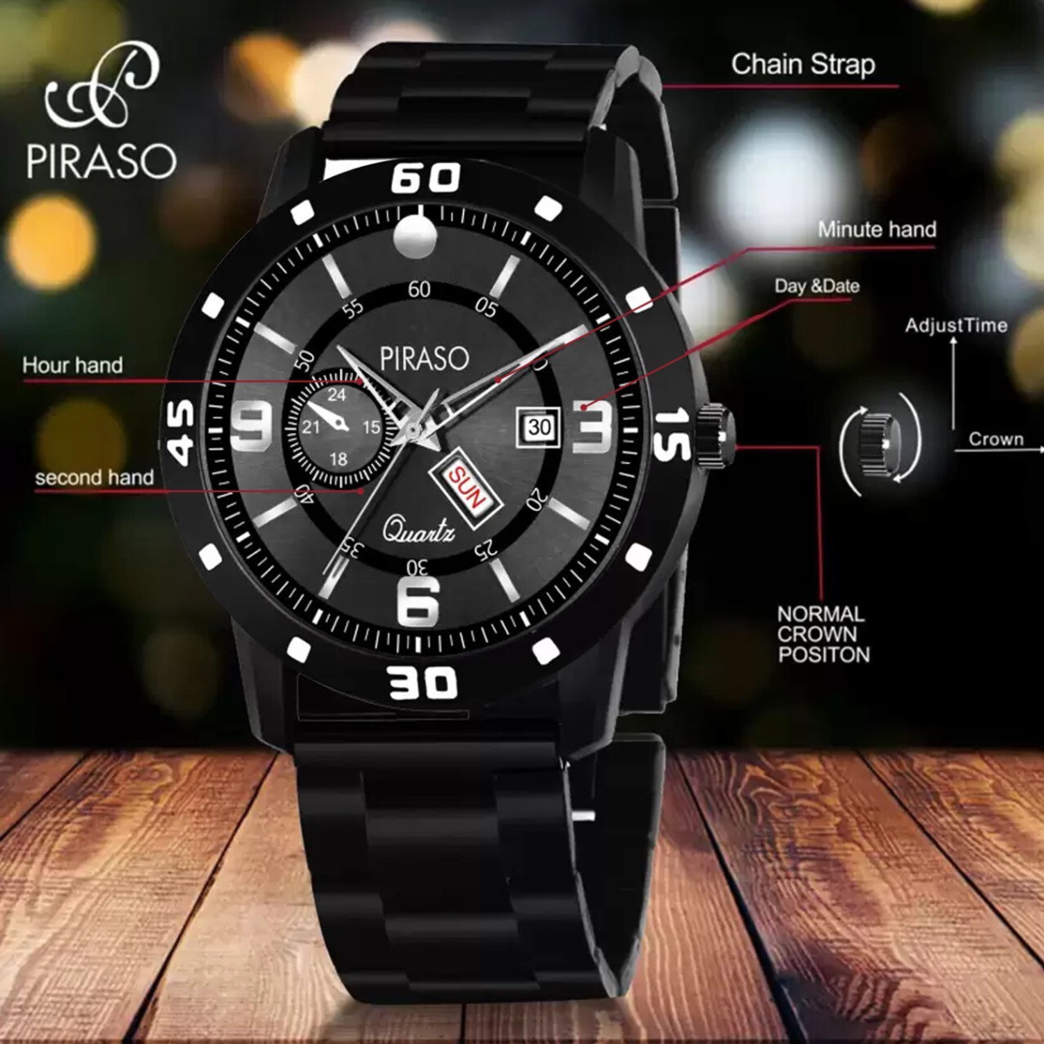 Image of PIRASO D&D F95 BLACK ANALOG DAY AND DATE WORKING BLACK DIAL BLACK CHAIN WATCH FOR MEN & BOYS Analog Watch - For Men