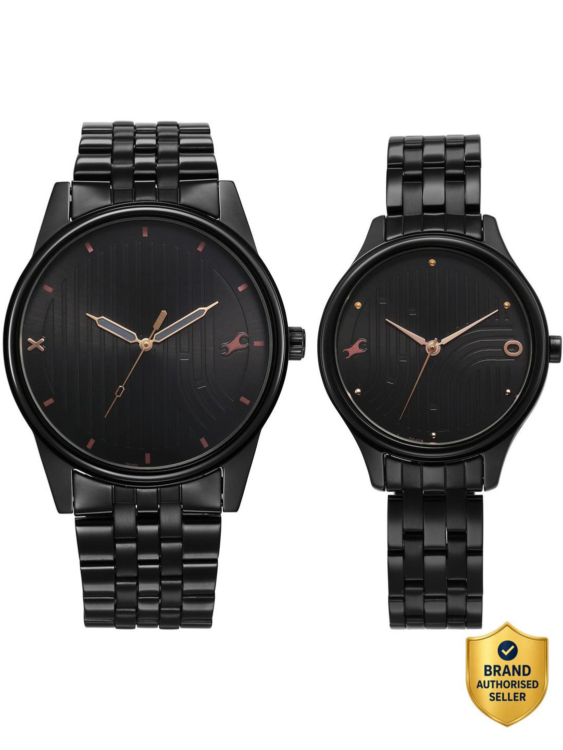 Fastrack Fastrack Mixmatched Black Dial Black Metal Strap Couple Analog Watch  - For Couple