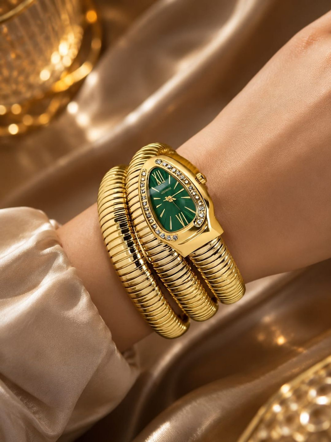 Image of TheHotPickz Snake Coil watch for women | Green Dial with Gold Strap Snake Watch Analog Watch - For Women