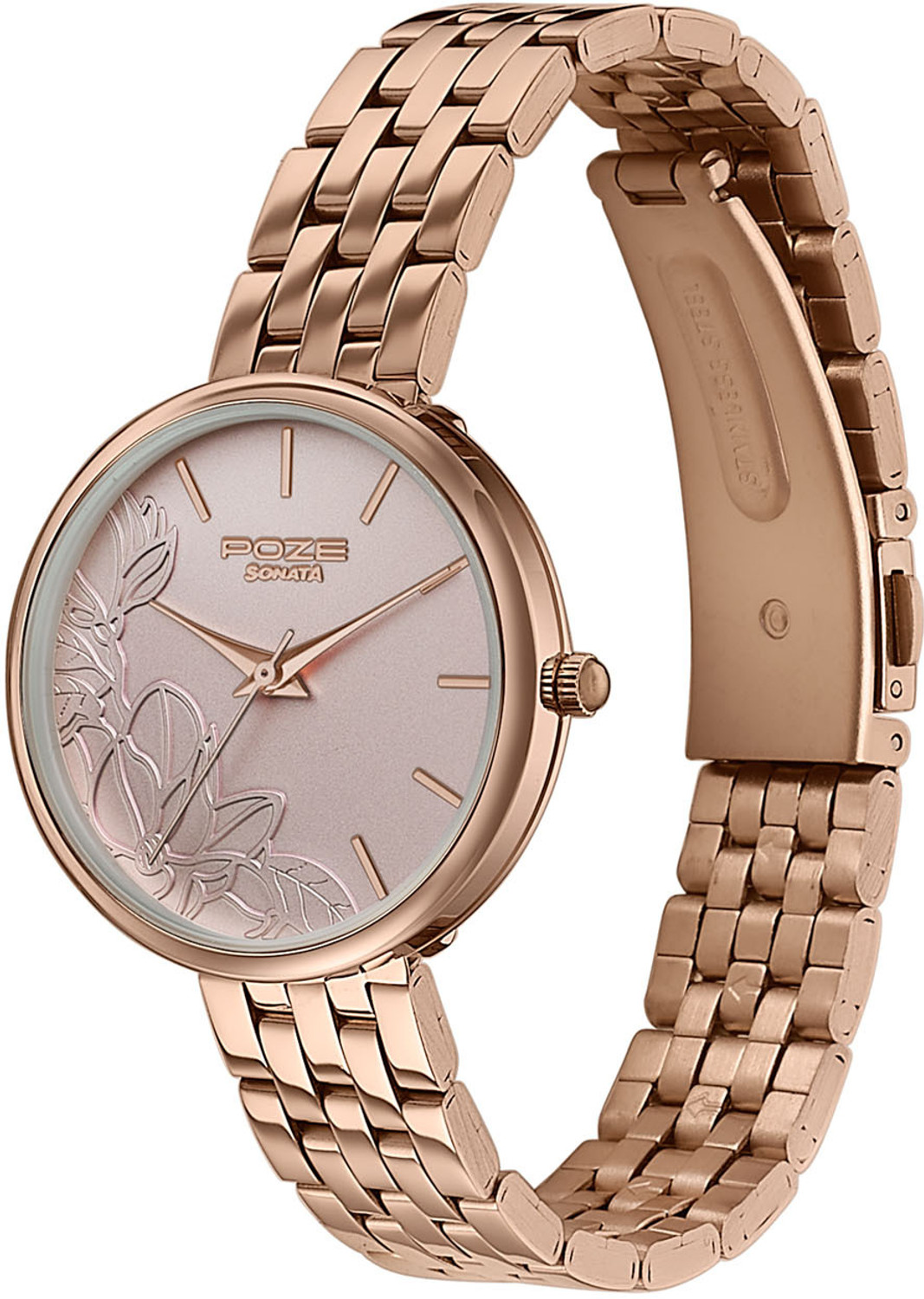 Image of SONATA Poze Drop 9.2 Poze 9 Quartz Beige Dial IPRG SS sheet metal Strap Analog Watch - For Women