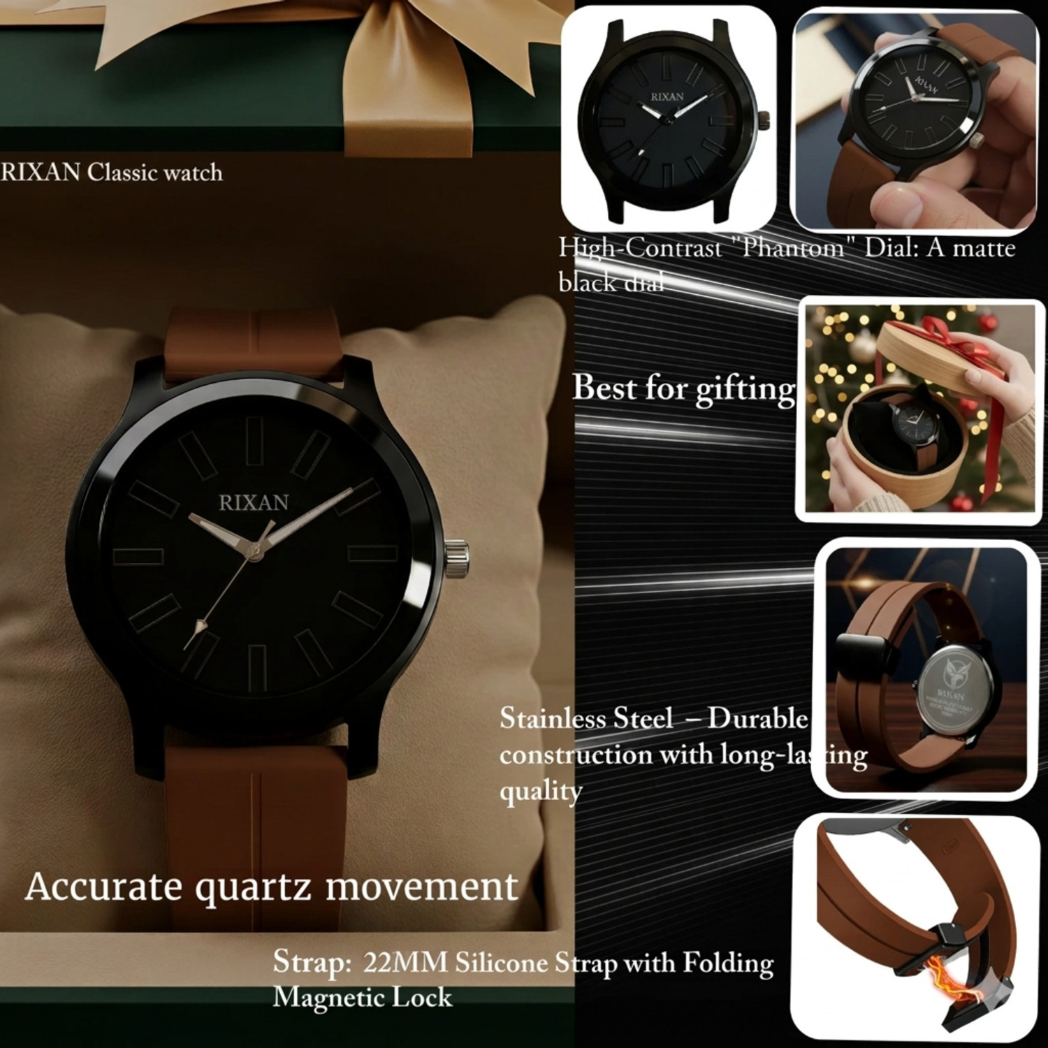 Image of Rixan BRW-Magnetic Brown Wrist Watch for Men | Analog Men Watch with Magnetic Silicone Band | Analog Watch - For Men