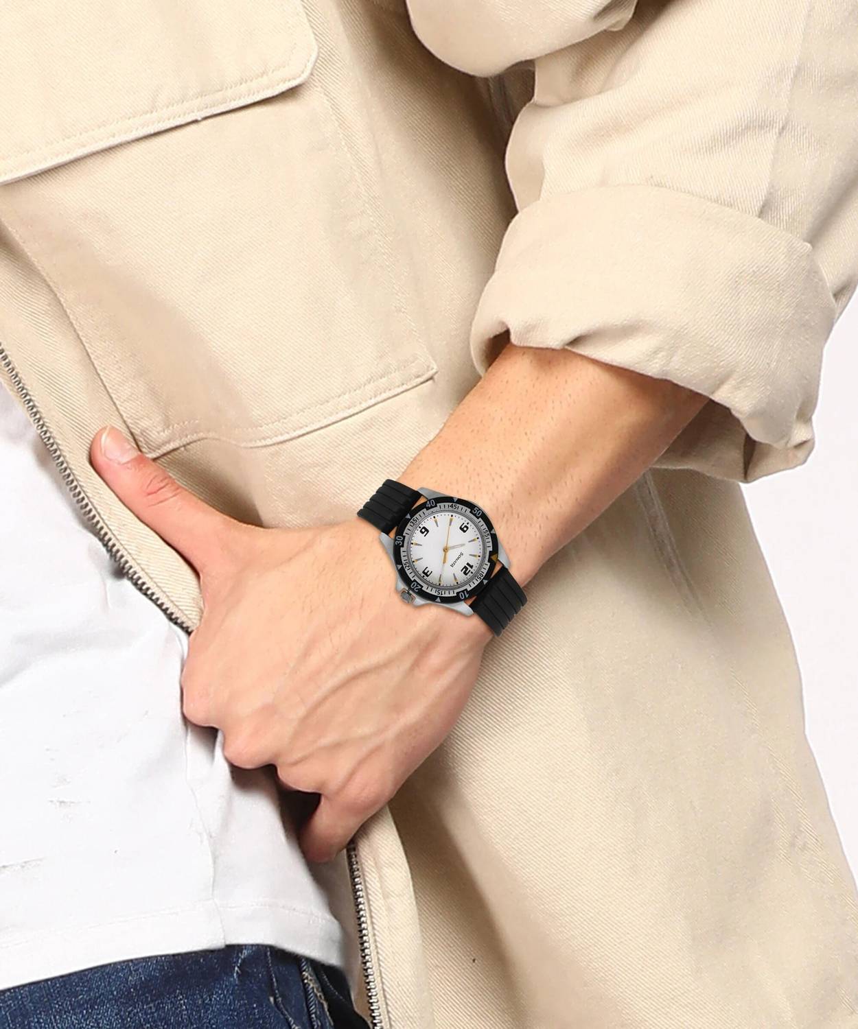 SONATA SF Quartz White Dial Black Plastic Strap Analog Watch - Image 3