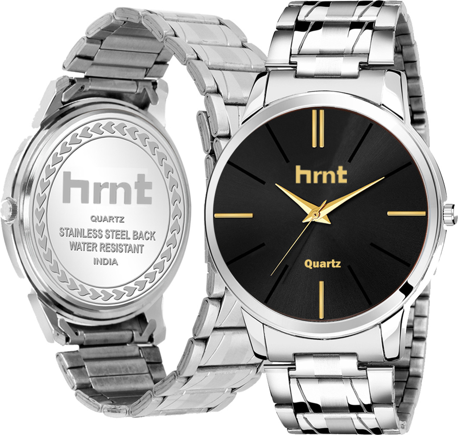 Image of hrnt NEW-HRN-9104 HMTS Stainless Steel Chain Black Dial WaterResistant & Company Hands&Wrist Watch Analog Watch - For Men