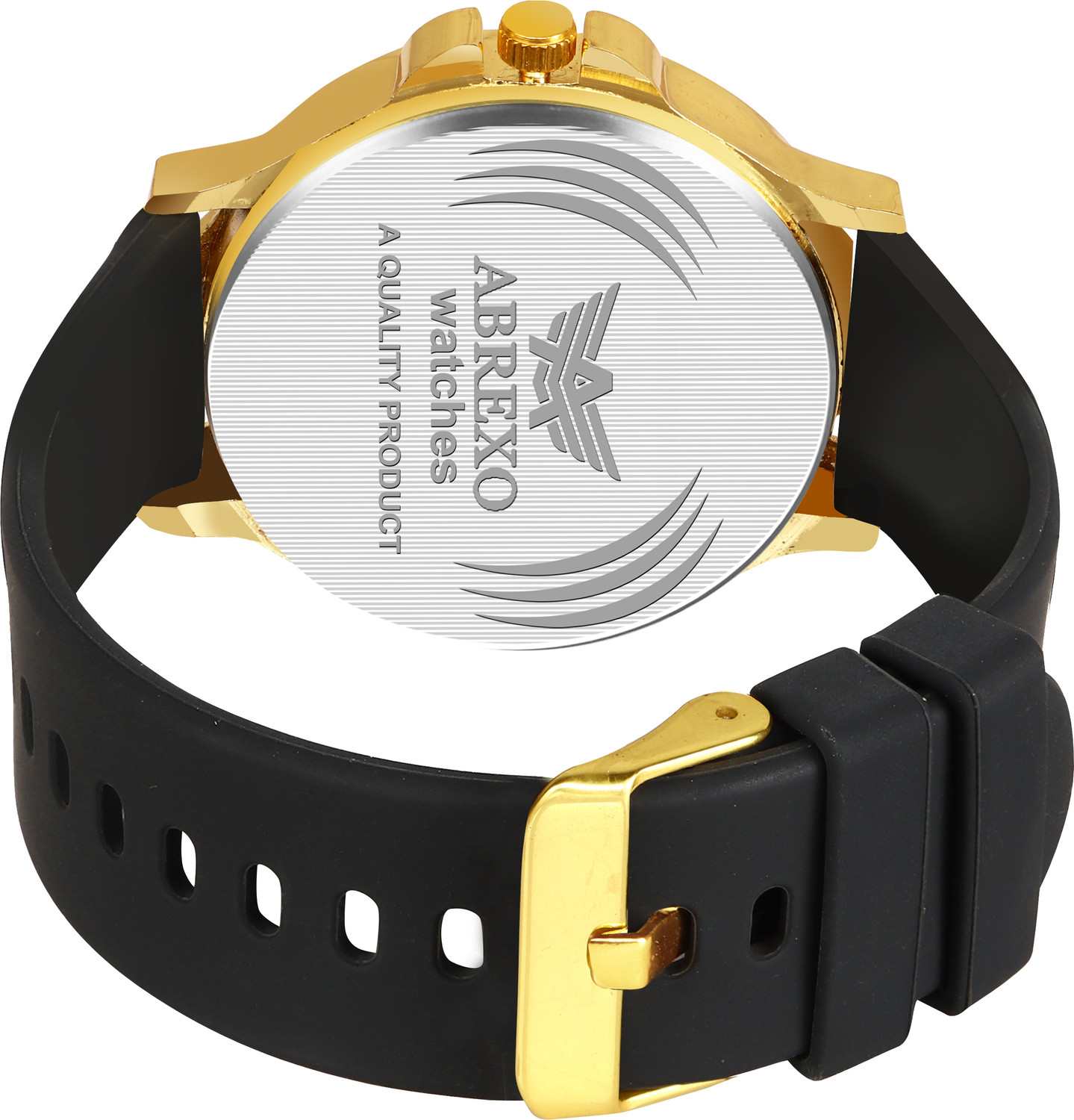 Image of ABREXO Abx3102-GD BK SLN ST ALPHA Series Chrono Look Gold Dial Date Working Black Silicon Strap Boys Analog Watch - For Men