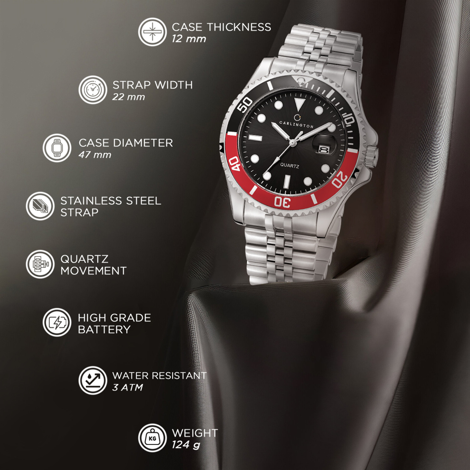 Image of Carlington CT 4030 Steel Red Black Carlington Meridian Series Premium Gents Wrist Watches Analog Watch - For Men