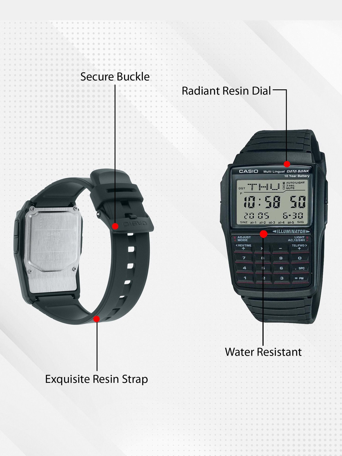 Image of CASIO DBC-32-1ADF Vintage Black Dial Black Resin Strap Digital Watch - For Men & Women