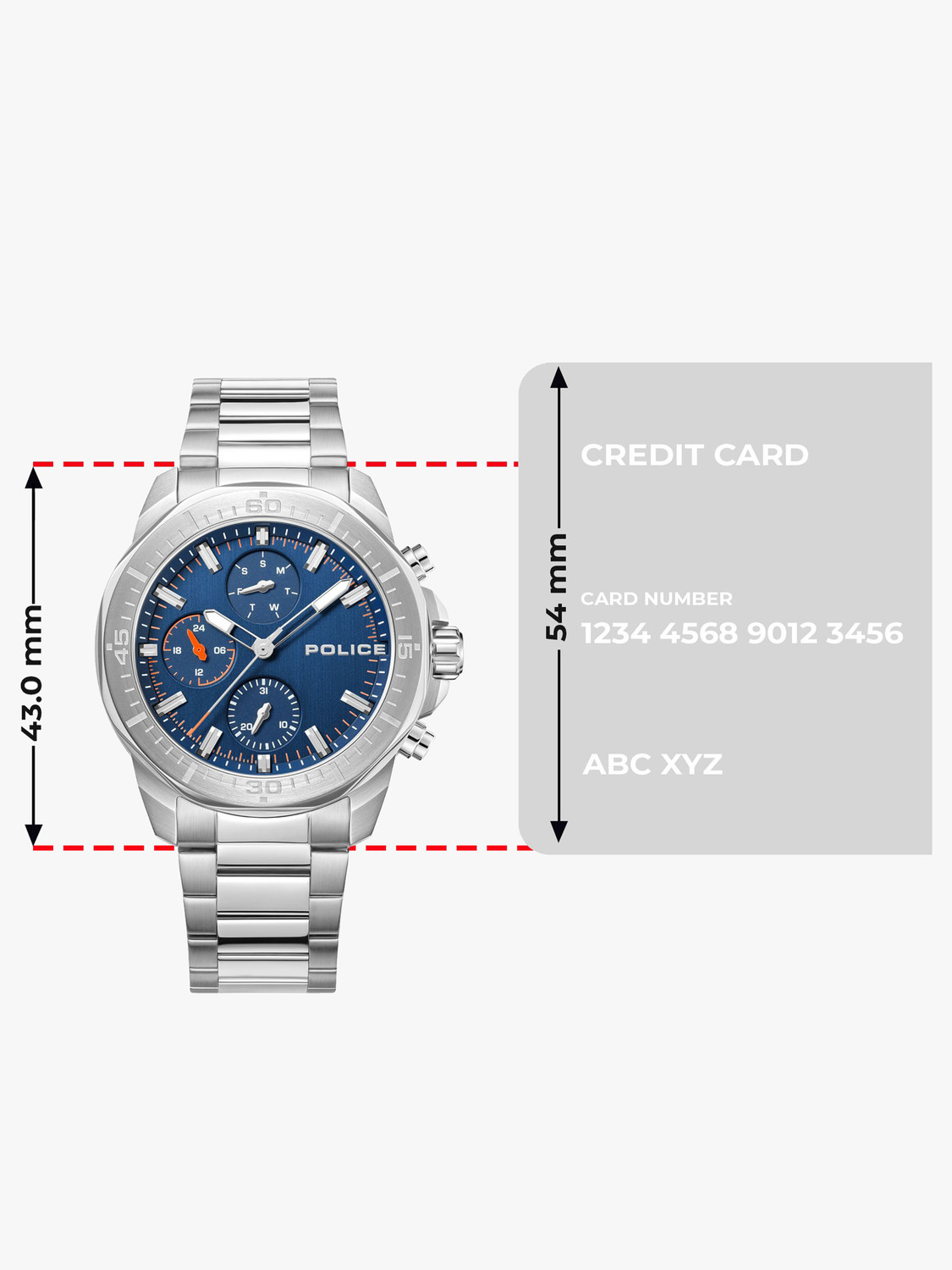 Image of Police Police Multifunction Blue Dial Silver Stainless Steel Strap Analog Watch - For Men