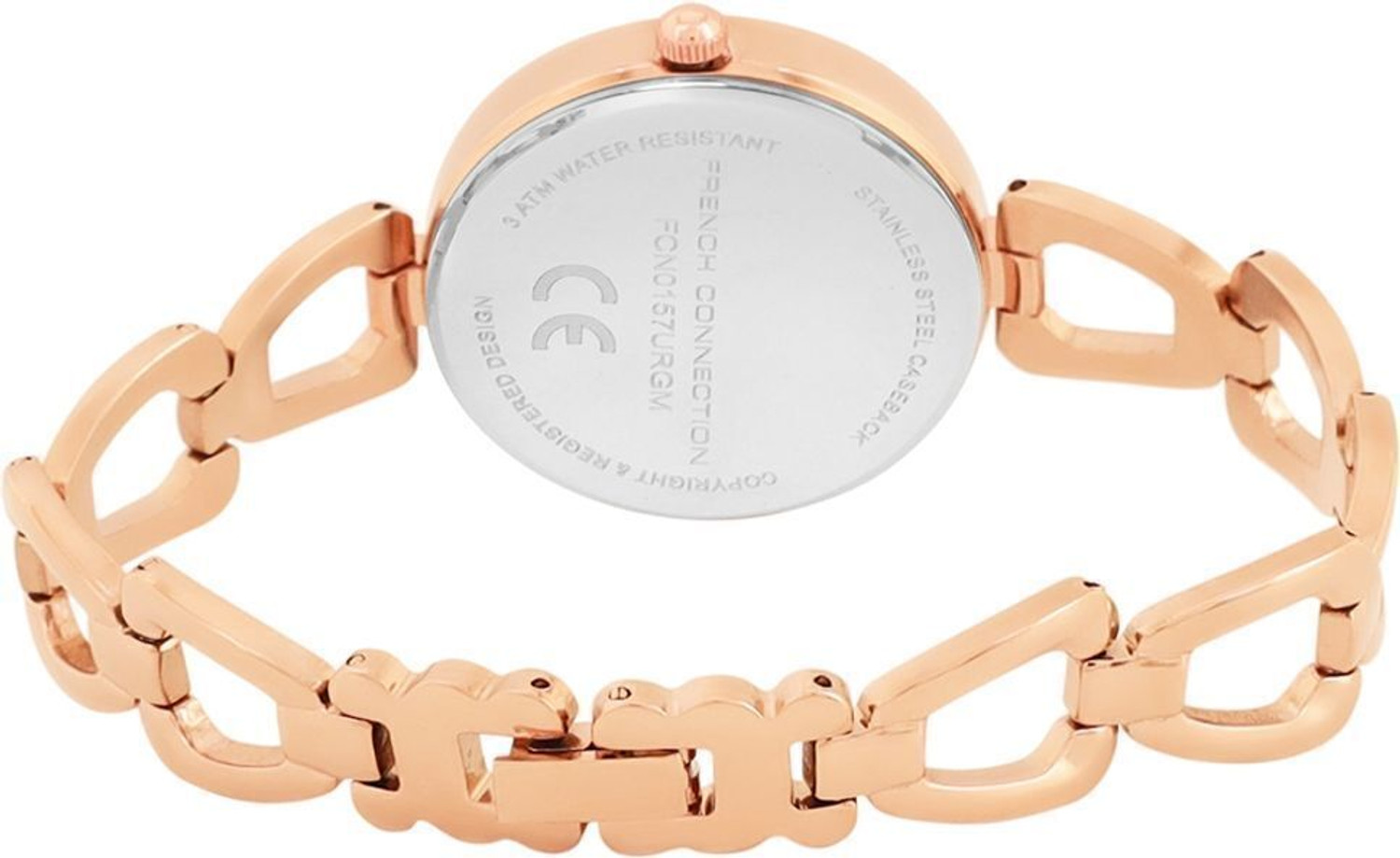 Image of French Connection Rhinestones Blue Sunray Dial | Women's Rose Gold Analog Watch Analog Watch - For Women