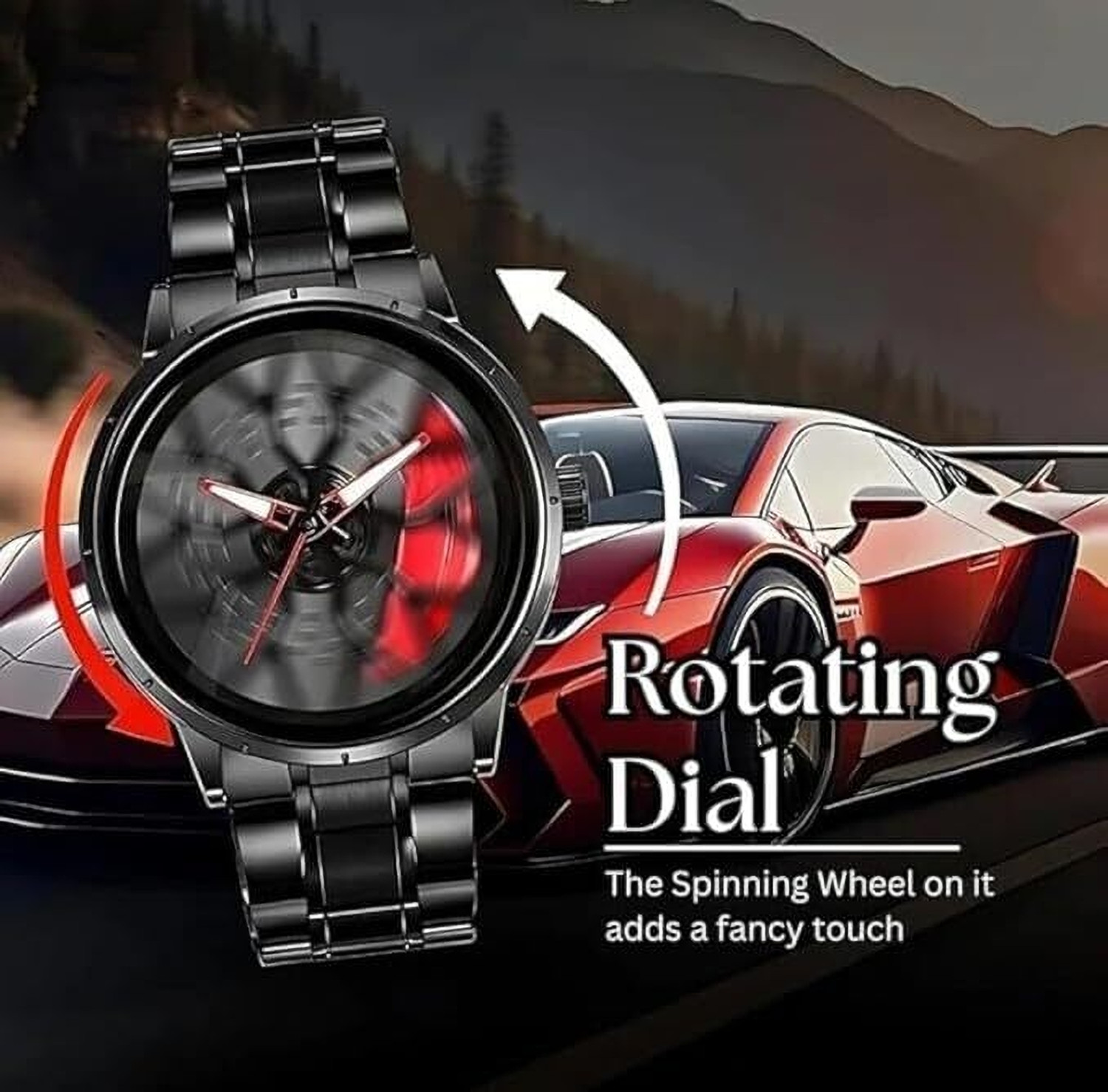 Image of Taabar Car Rim Design Watch, 360-Degree Rotating Wheel Dial Analog Watch - For Men