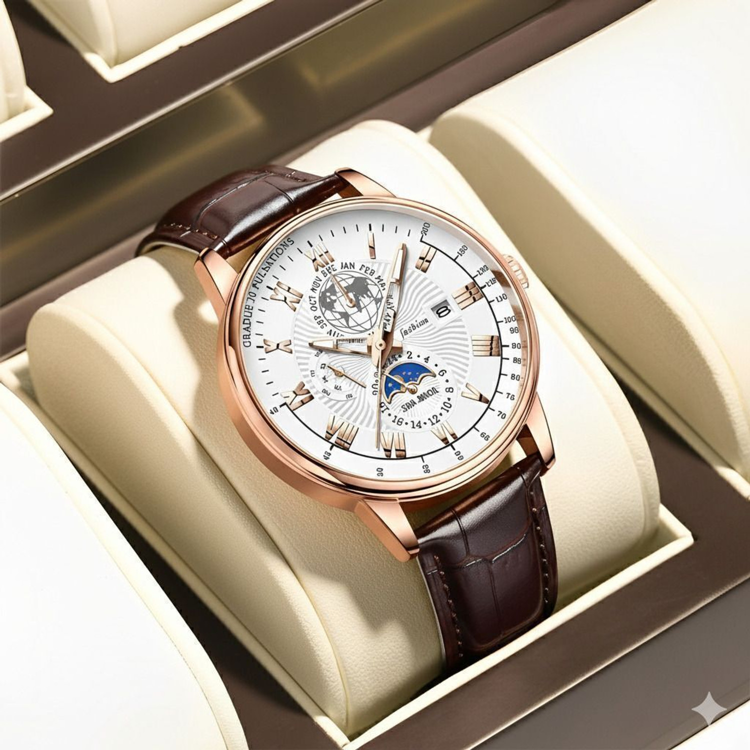 Image of MINGURI Model 2025 Men's Quartz Analog Watch with Leather Strap, Day /Date Analog Watch - For Men