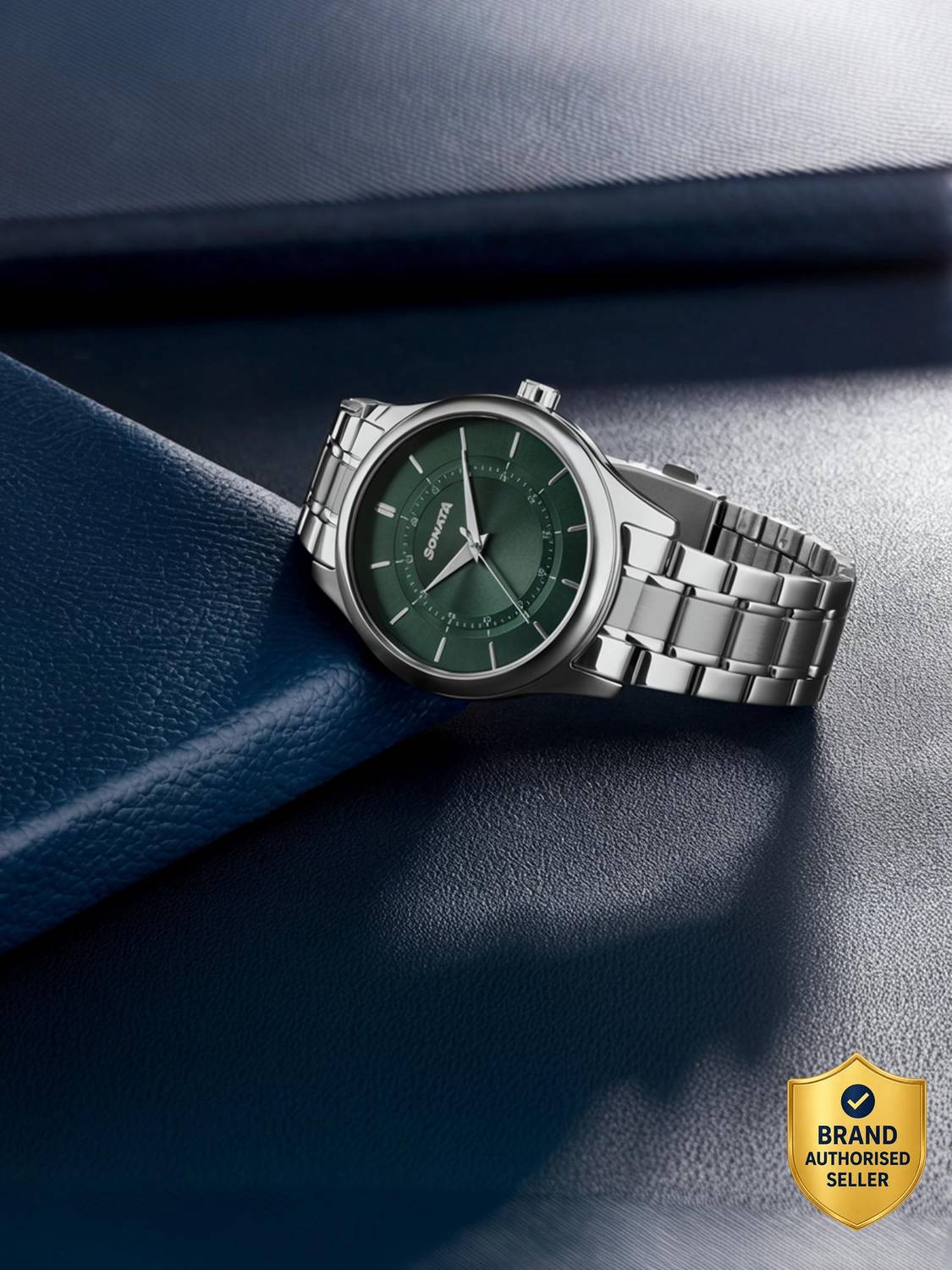 Sonata Green Dial Silver Stainless Steel Watch - Image 1