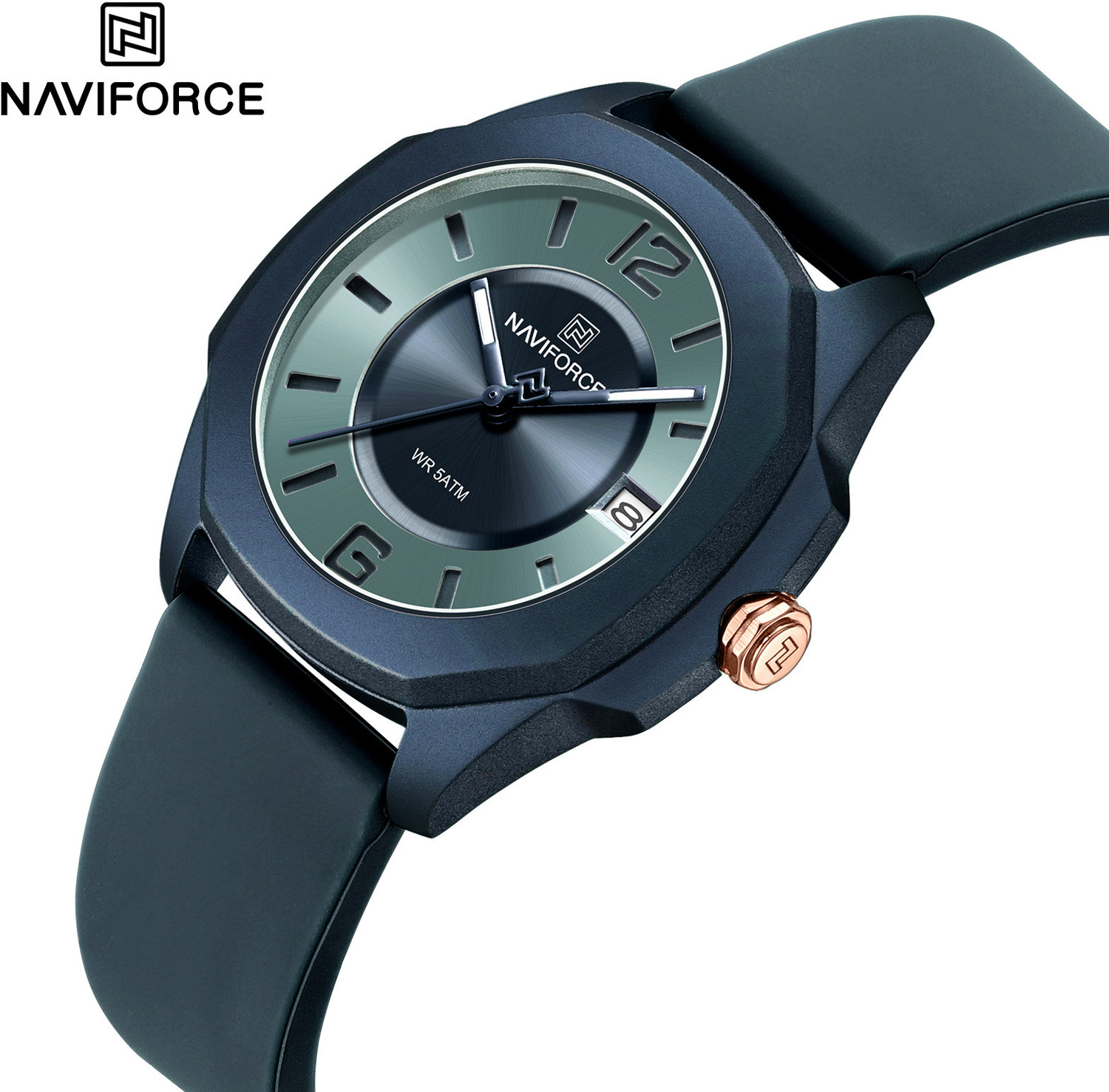 Image of NAVIFORCE NF7107 Blue Super soft silicone strap sunburst pattern dial with luminous hand Analog Watch - For Women