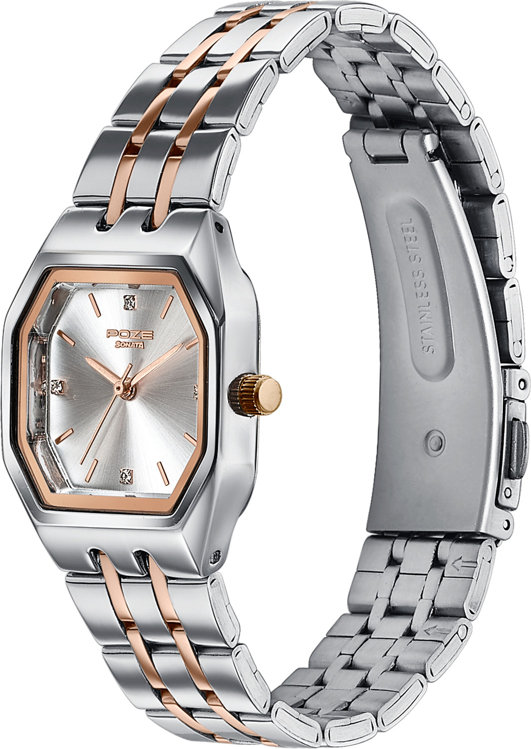 Image of SONATA Poze 8 Sonata Poze 8 Quartz Silver Dial IP Rose Gold Stainless Steel Strap Analog Watch - For Women