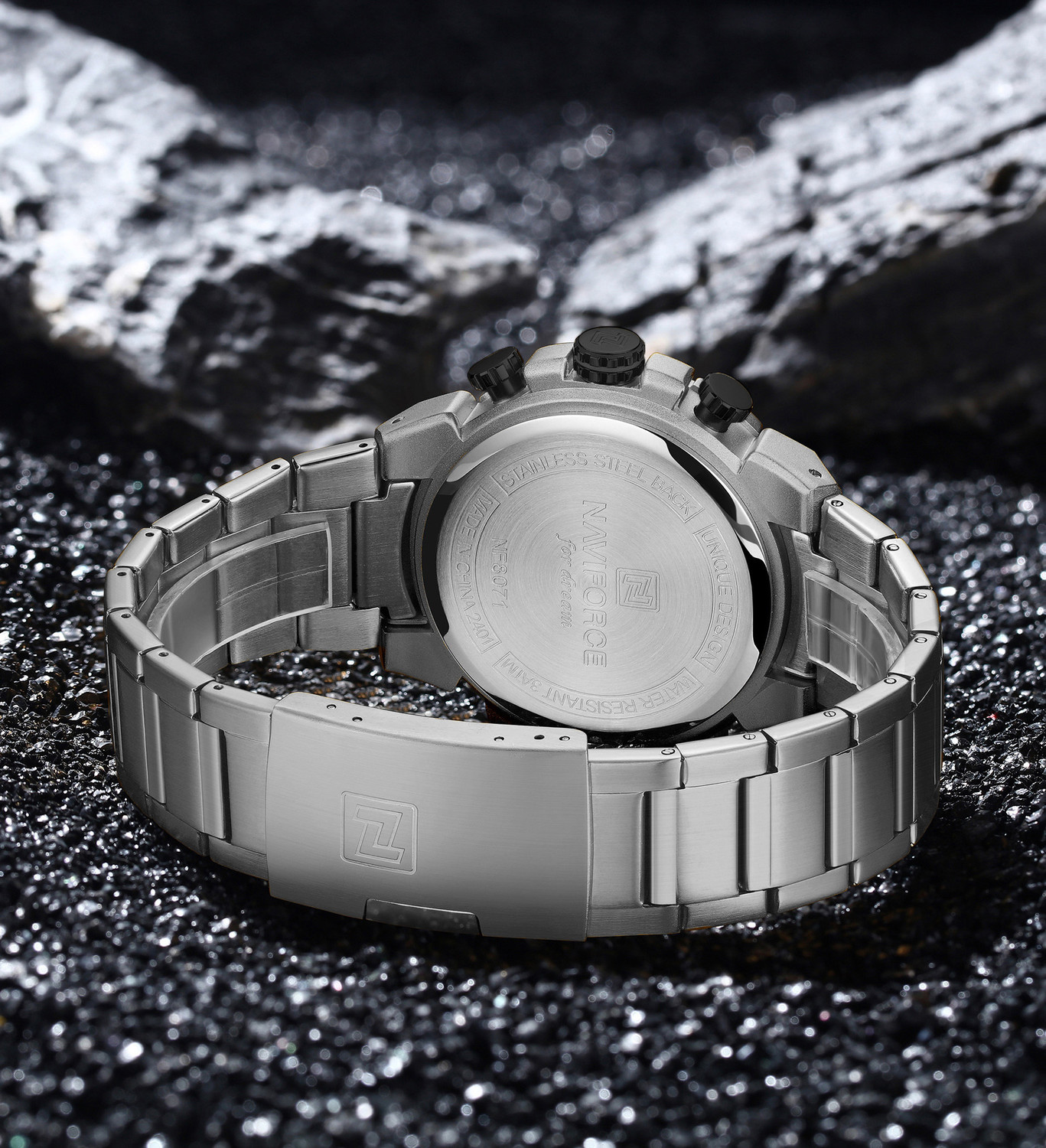 Image of NAVIFORCE NF8071 White choronograph dial with date window and Silver stainless steel Analog Watch - For Men