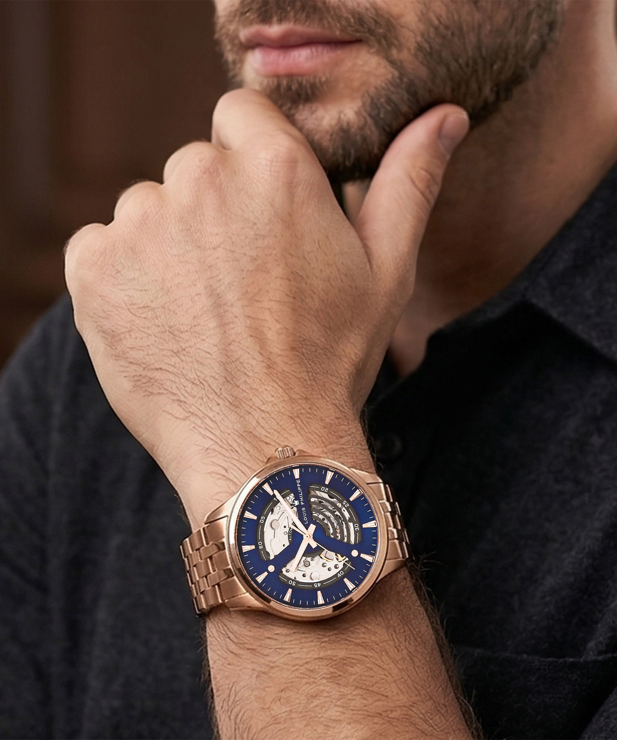 Image of Louis Philippe Automatic Blue Dial Analog Watch Analog Watch - For Men