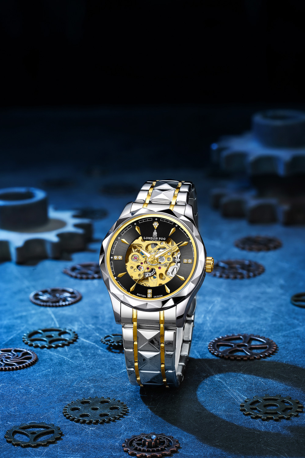 Image of London Fog Berkeley Collection Automatic Mechanical Skeleton Two-Tone Silver & Gold Strap Analog Watch - For Men LFM10025-11