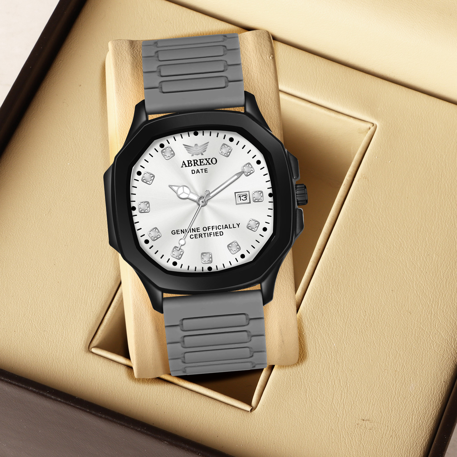 Image of ABREXO Abx7200 SL GR MGT ST New Arrival Arabic Style Silicone Magnet Strap Date Working QuartzWatch For Boys Analog Watch - For Men
