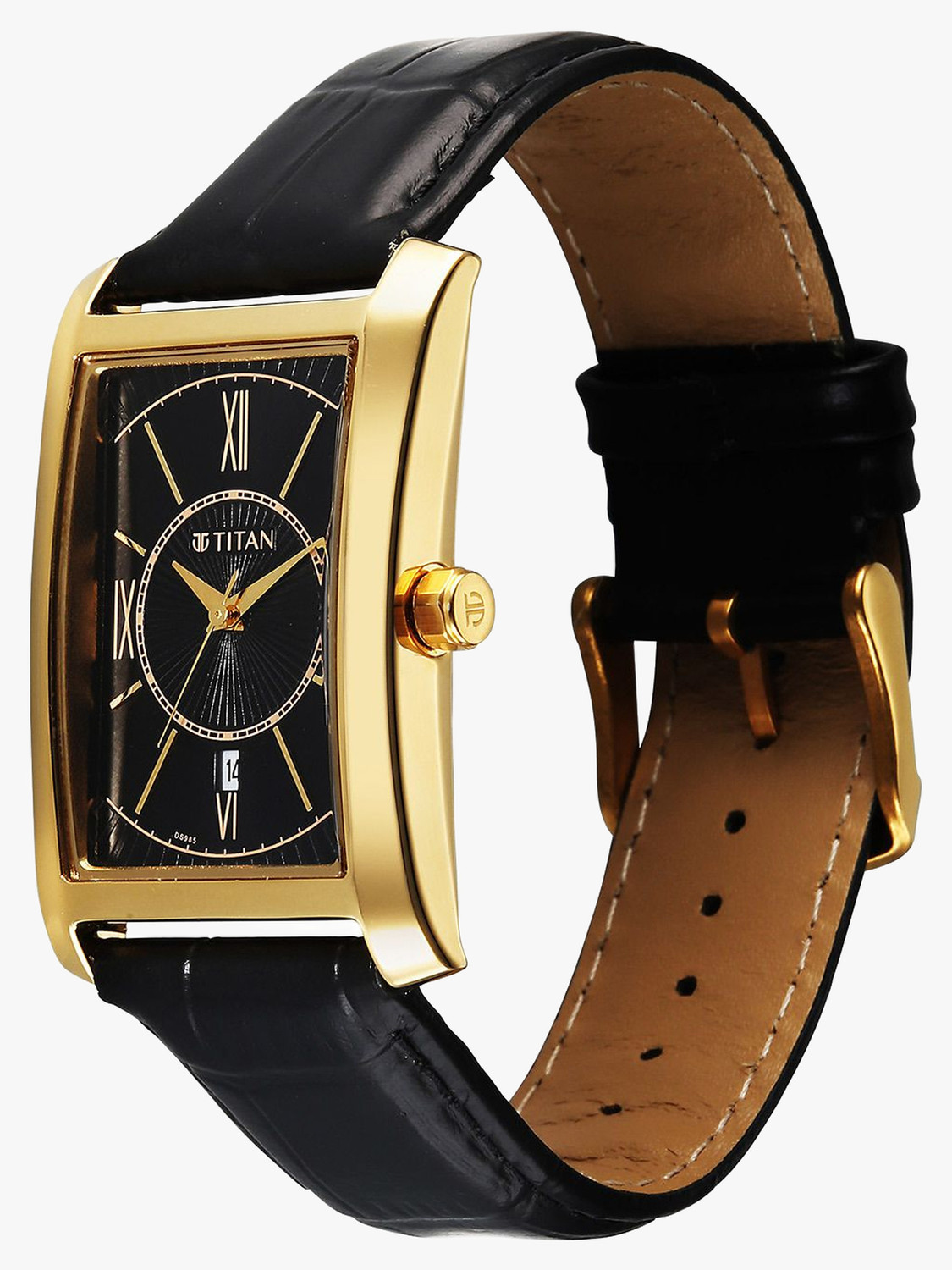 Image of Titan Titan Regalia Allure Titan Regalia Allure Quartz Date and Black Dial Black Leather Strap Analog Watch - For Men
