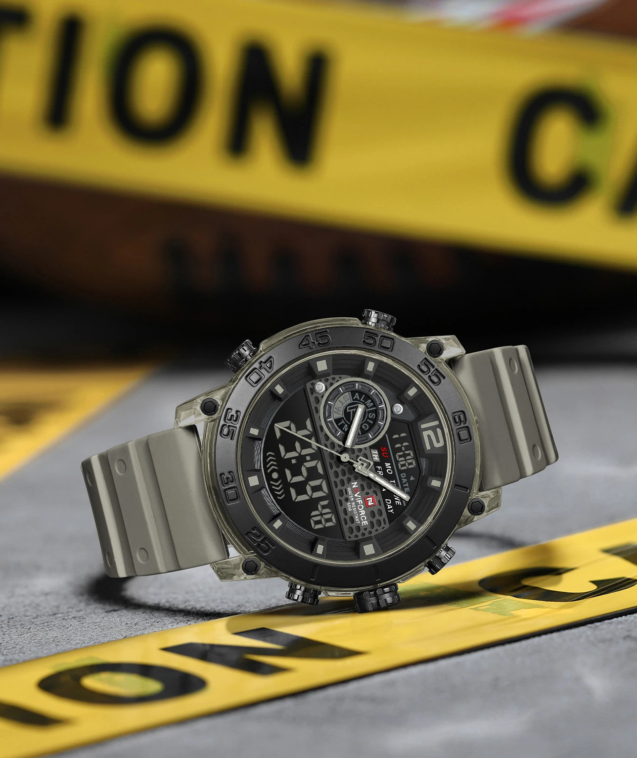 Image of NAVIFORCE Modern Functionality Dual Diplay With Deep Black Alloy Case Analog-Digital Watch - For Men NF6104GYGYGY