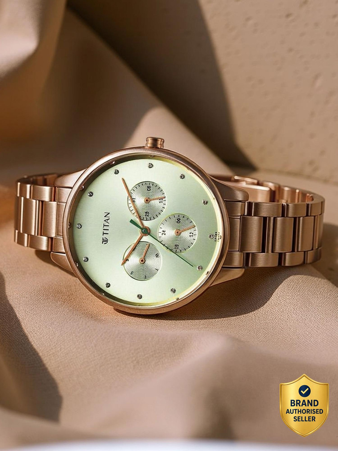 Image of Titan Purple Purple Razzle Dazzle Green Dial Stainless Steel Strap Analog Watch - For Women