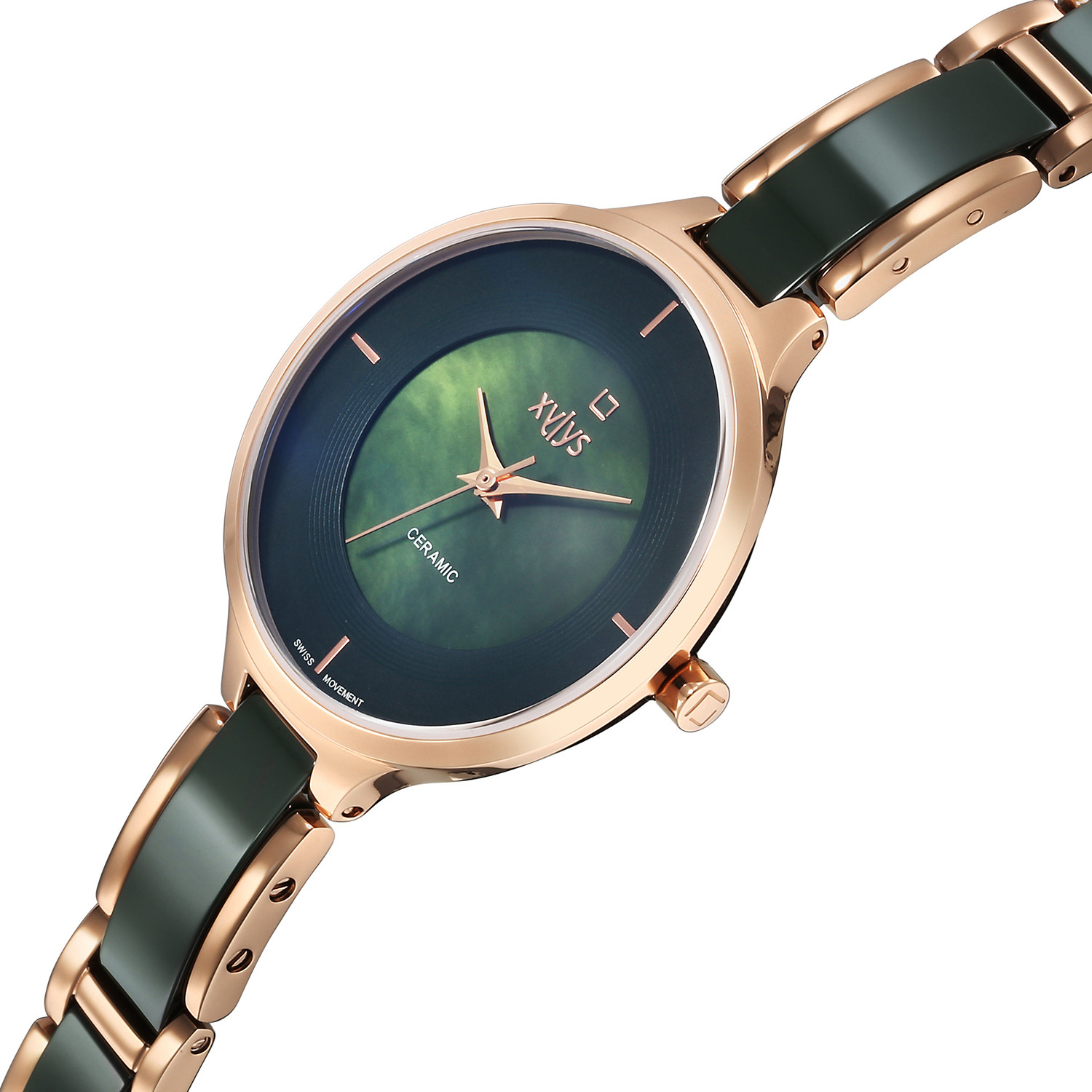 Image of XYLYS Xylys Seraphina Quartz Blue Round Dial Rose Gold Steel&Ceramic Strap Analog Watch - For Women