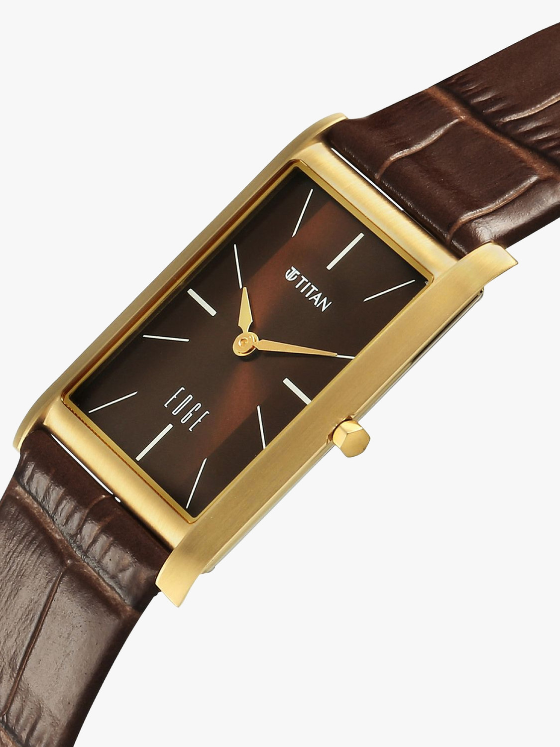 Image of Titan Edge Monture Edge Monture Quartz Brown Dial Gold Leather Strap Analog Watch - For Men