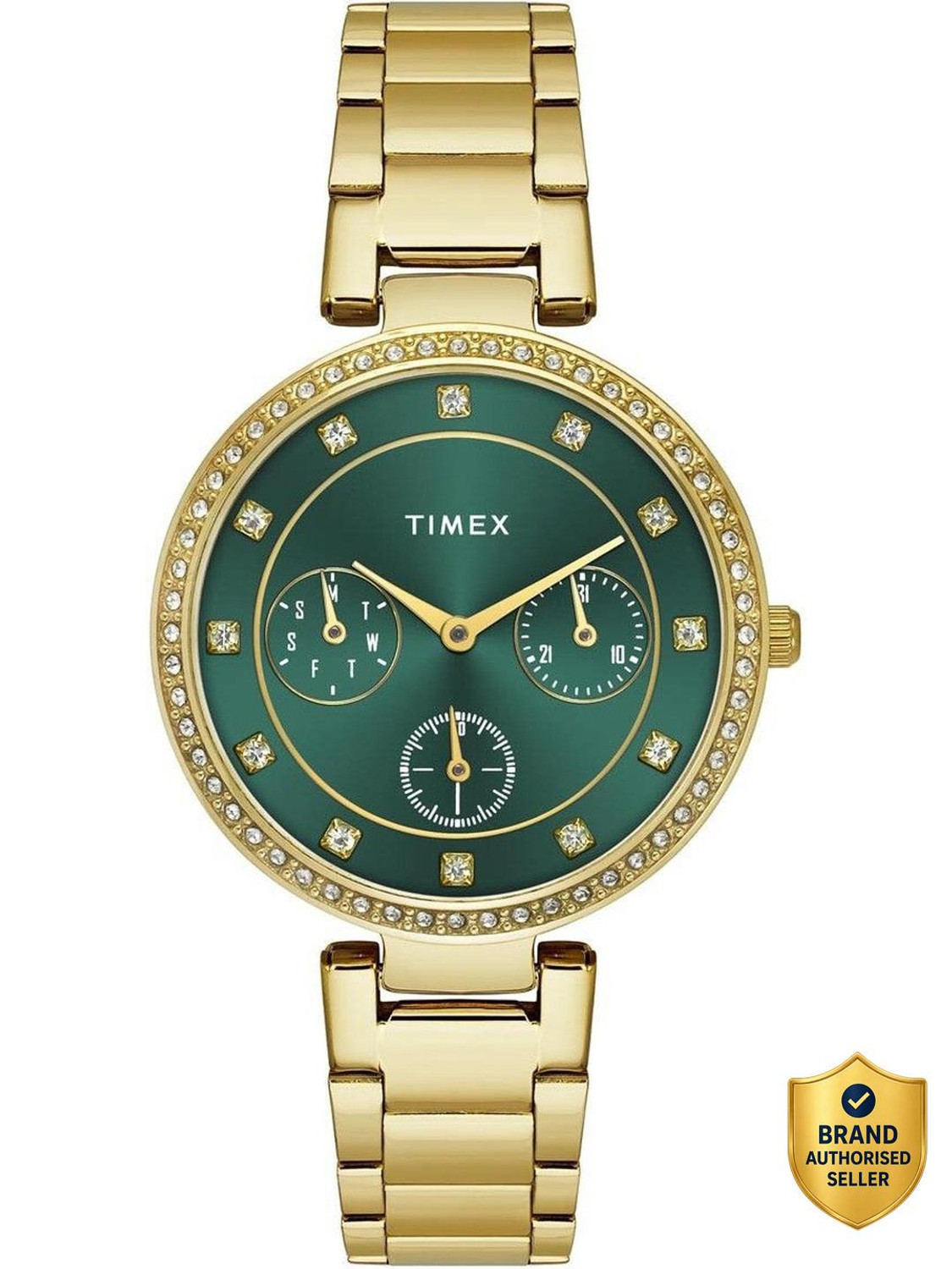 Image of TIMEX TWEL18700 Trendline Round 35mm Green Dial Analog Watch - For Women