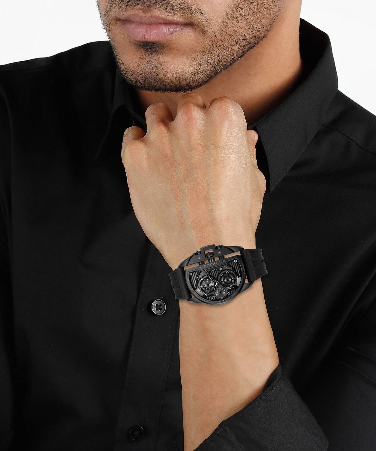 Police Multifunction Black Dial Black Silicone Strap Analog Watch - Image 2