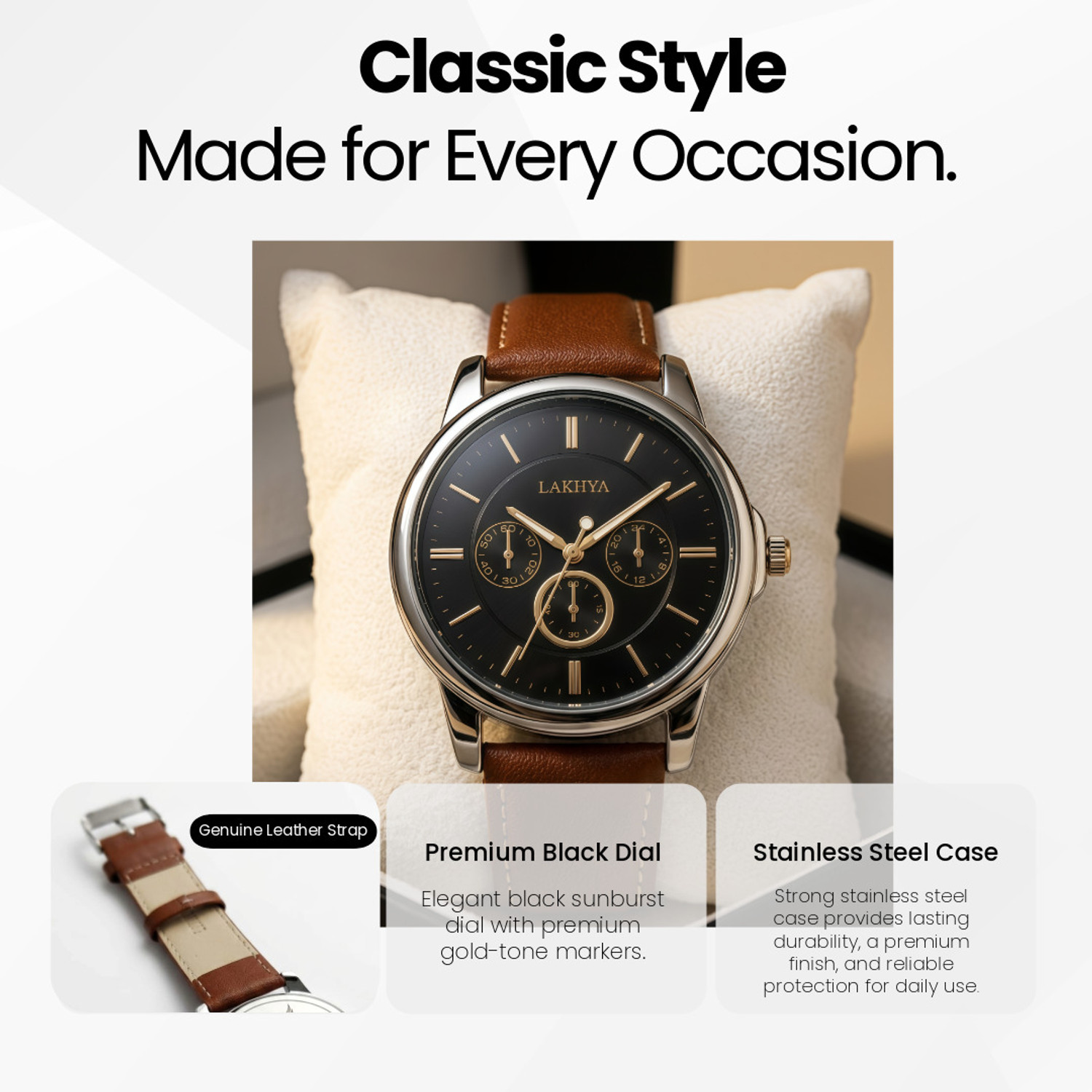 Image of LAKHYA Analog Watch - For Men E-LDR09-BRN