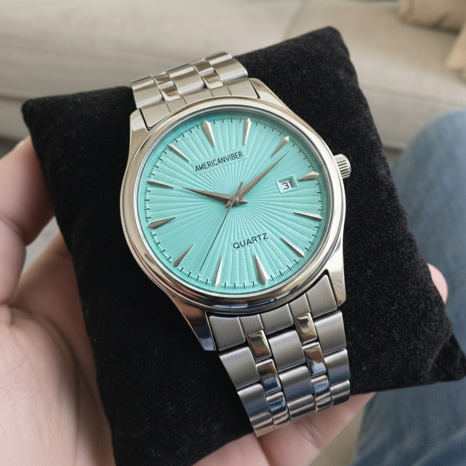Image of Americanviber AVM0045 Round Dial Stainless Steel Belt Watch with Date Function Analog Watch - For Men