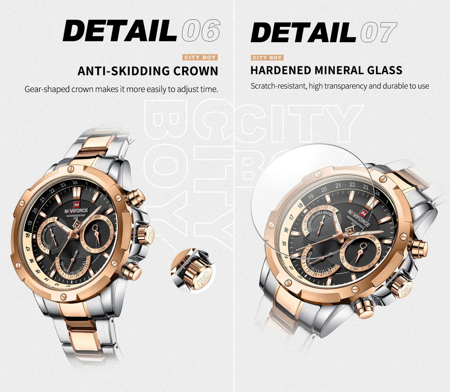 Image of NAVIFORCE 9196 Rosegold & silver steel strap with working chronograph new style for daily life Analog Watch - For Men