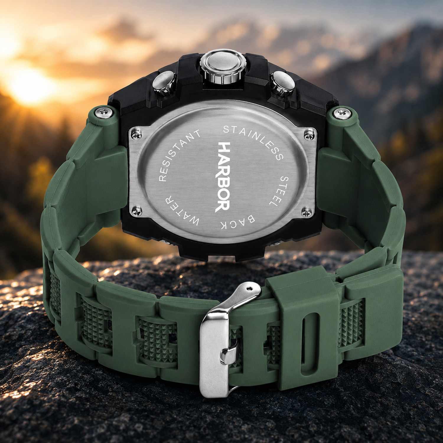 Image of Harbor Outlander 5210 Green Outlander Green PU Strap Water Resistant Multi Functional Sports Watch Analog-Digital Watch - For Men