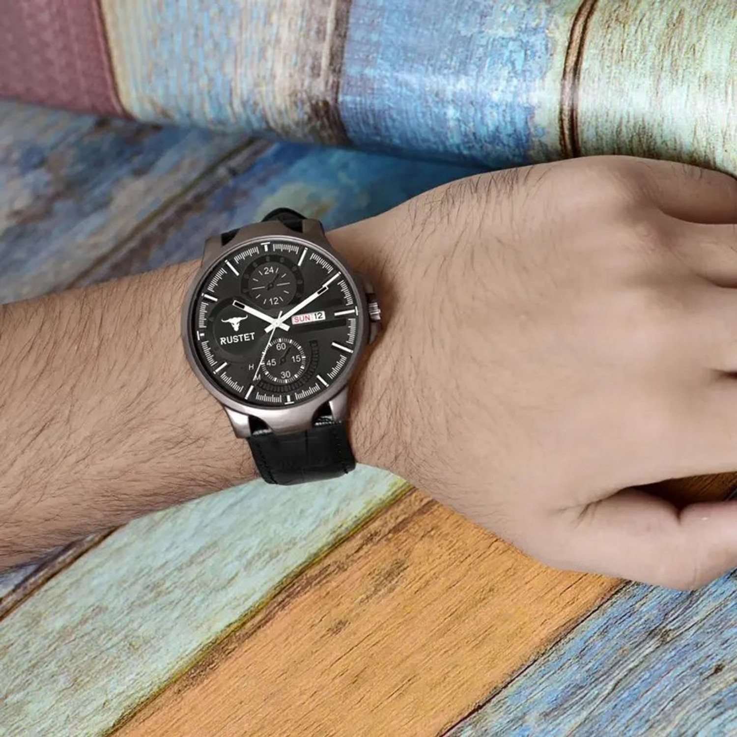 Image of RUSTET 1217-Black Day & Date Analog Watch - For Boys