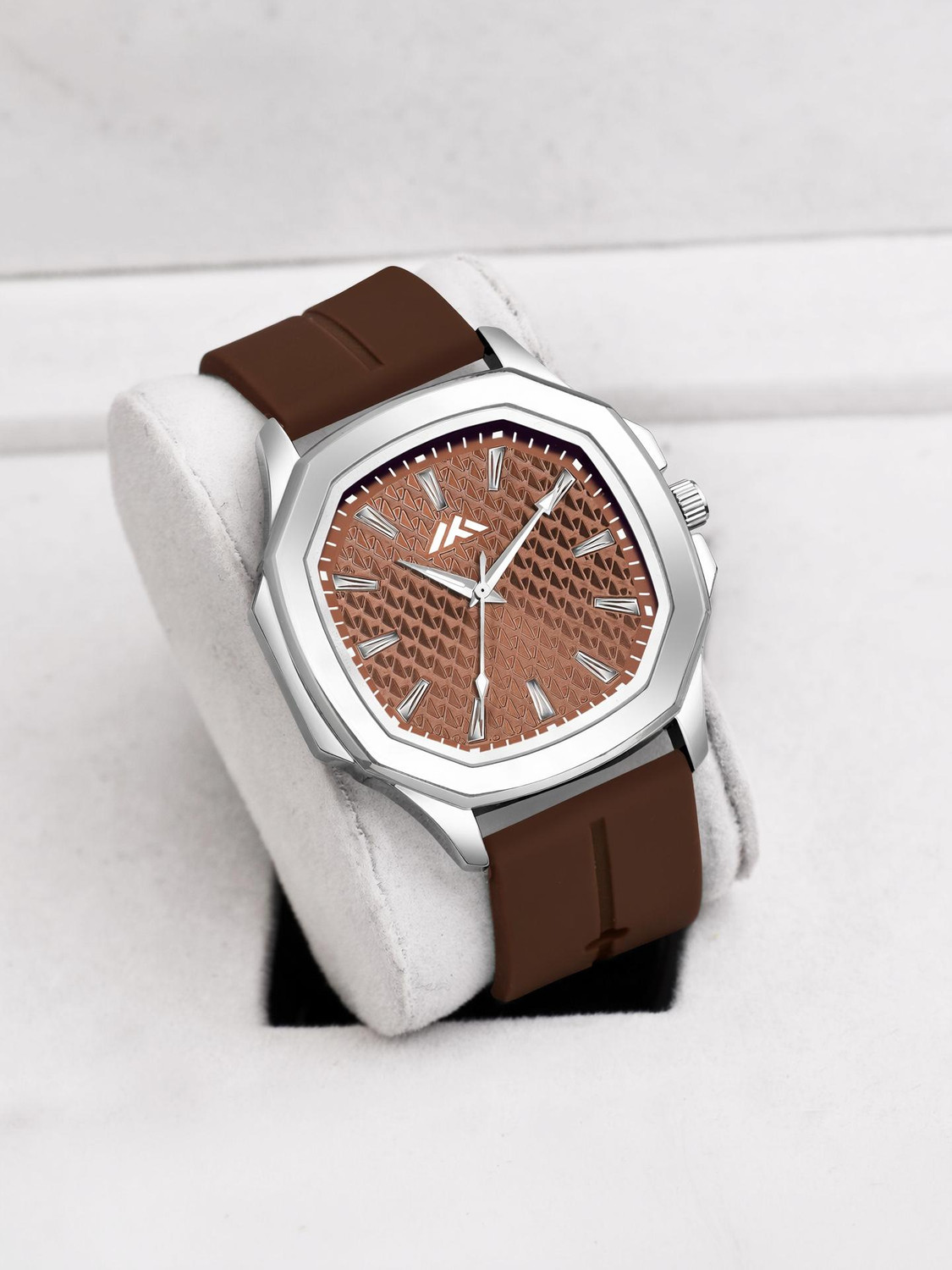 Image of Loretta LT-64 New Brown Silicone Strap Embossed Sqaure Dial Analog Watch - For Men