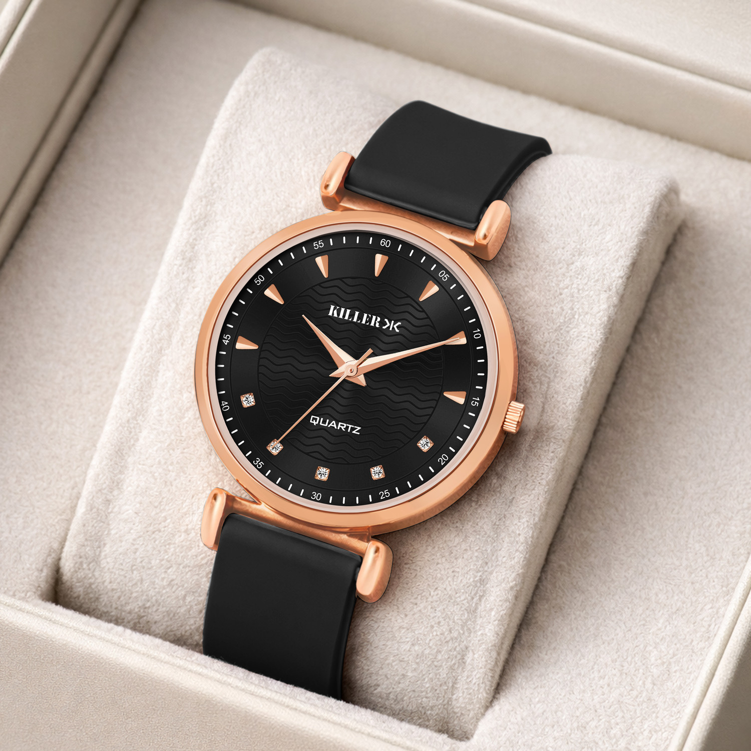 Image of KILLER Elegant Black Dial Watch with Black Silicone Strap Analog Watch - For Women