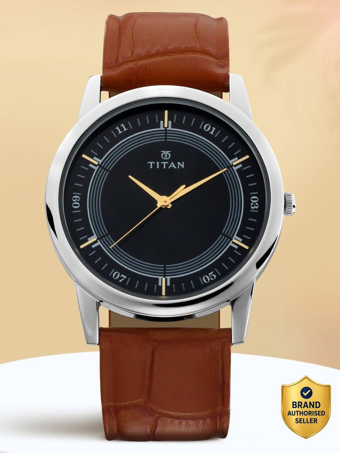 Titan NP1773SL02 Titan Quartz Blue Dial Brown Leather Strap Analog