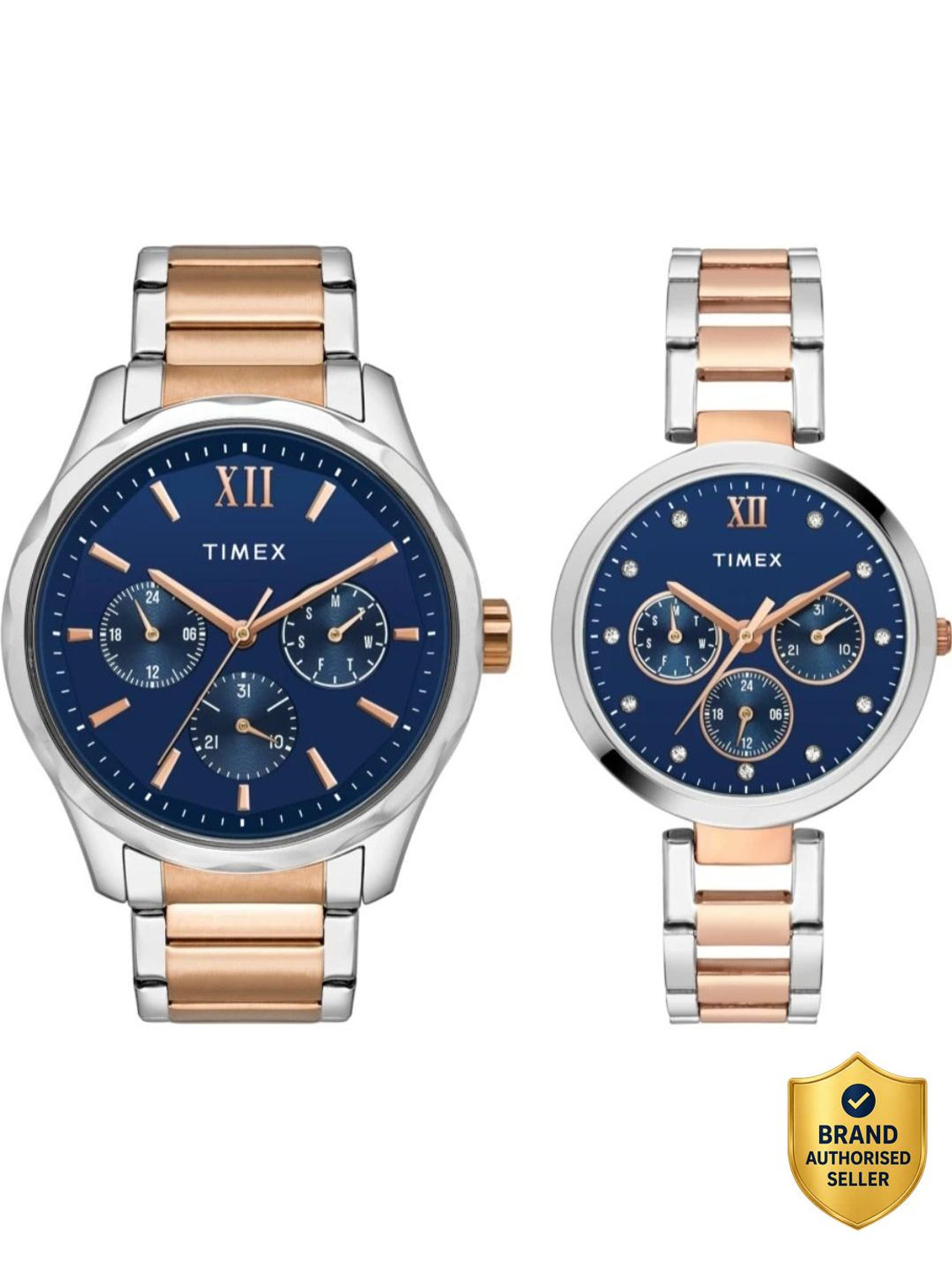 Image of TIMEX TMX-TW00PR267N Timex Empera Pairs Blue Dial Round Case Multifunction Function Watch Analog Watch - For Couple