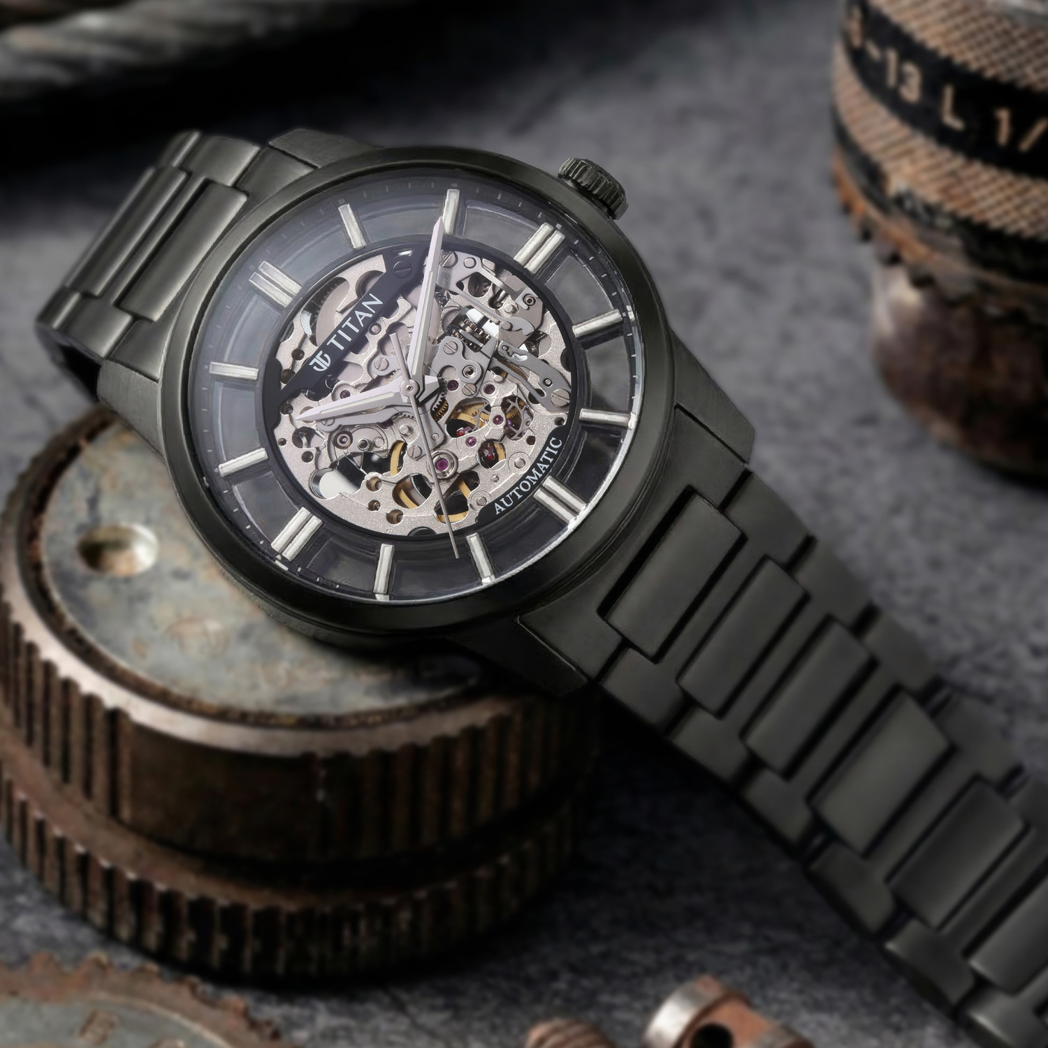 Image of Titan Titan See-Through Skeletal Automatic See-Through Skeletal Automatic Black Dial Black Strap Analog Watch - For Men