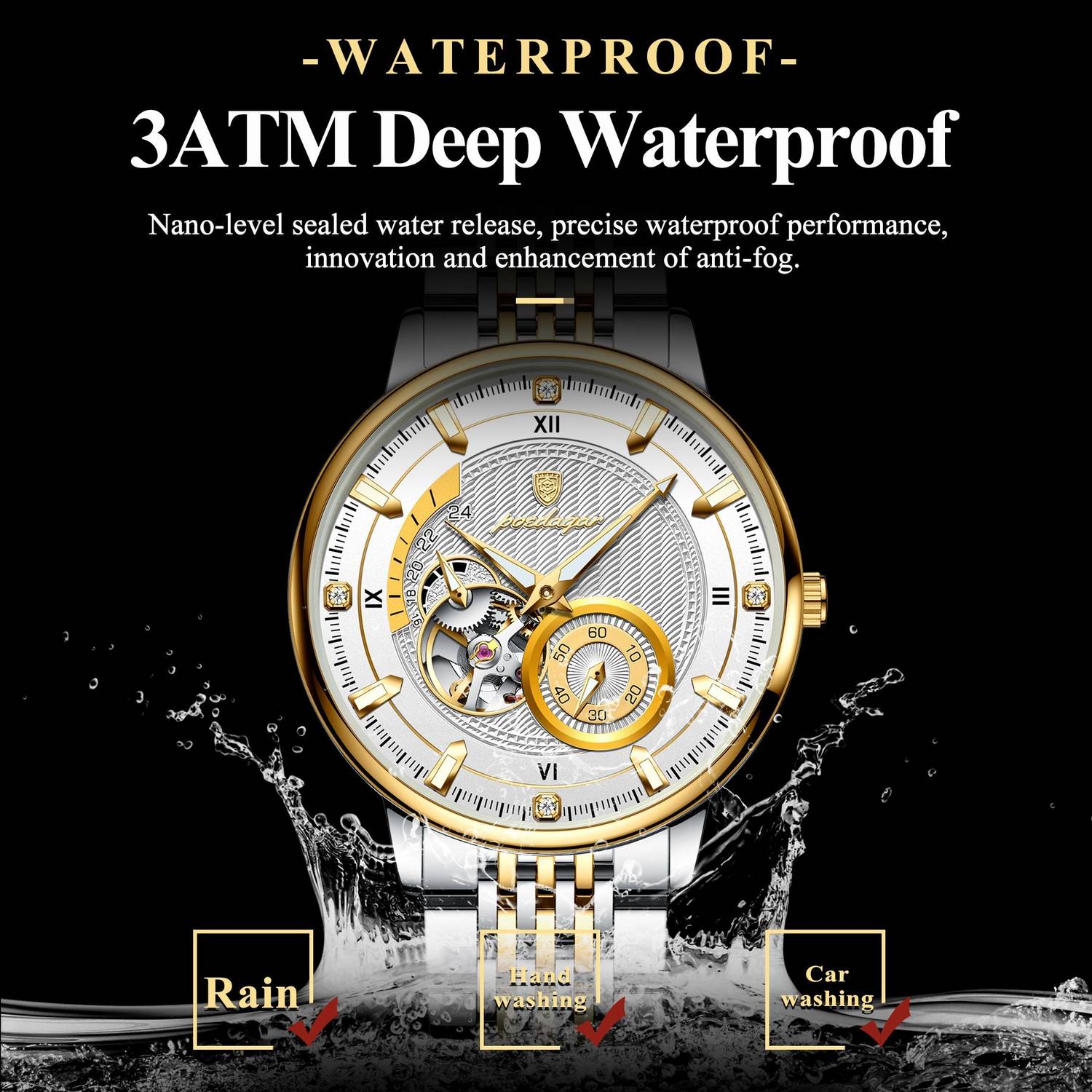 OVERFLY POEDAGAR Men's Gold Automatic Mechanical Skeleton Watch - Image 4