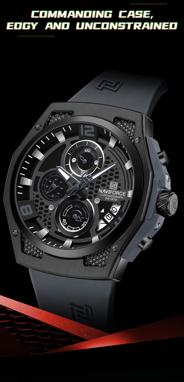 Image of NAVIFORC NF8051TBBGY Distinctive and Elegant Grey & Black color silicon strap Analog Watch - For Men