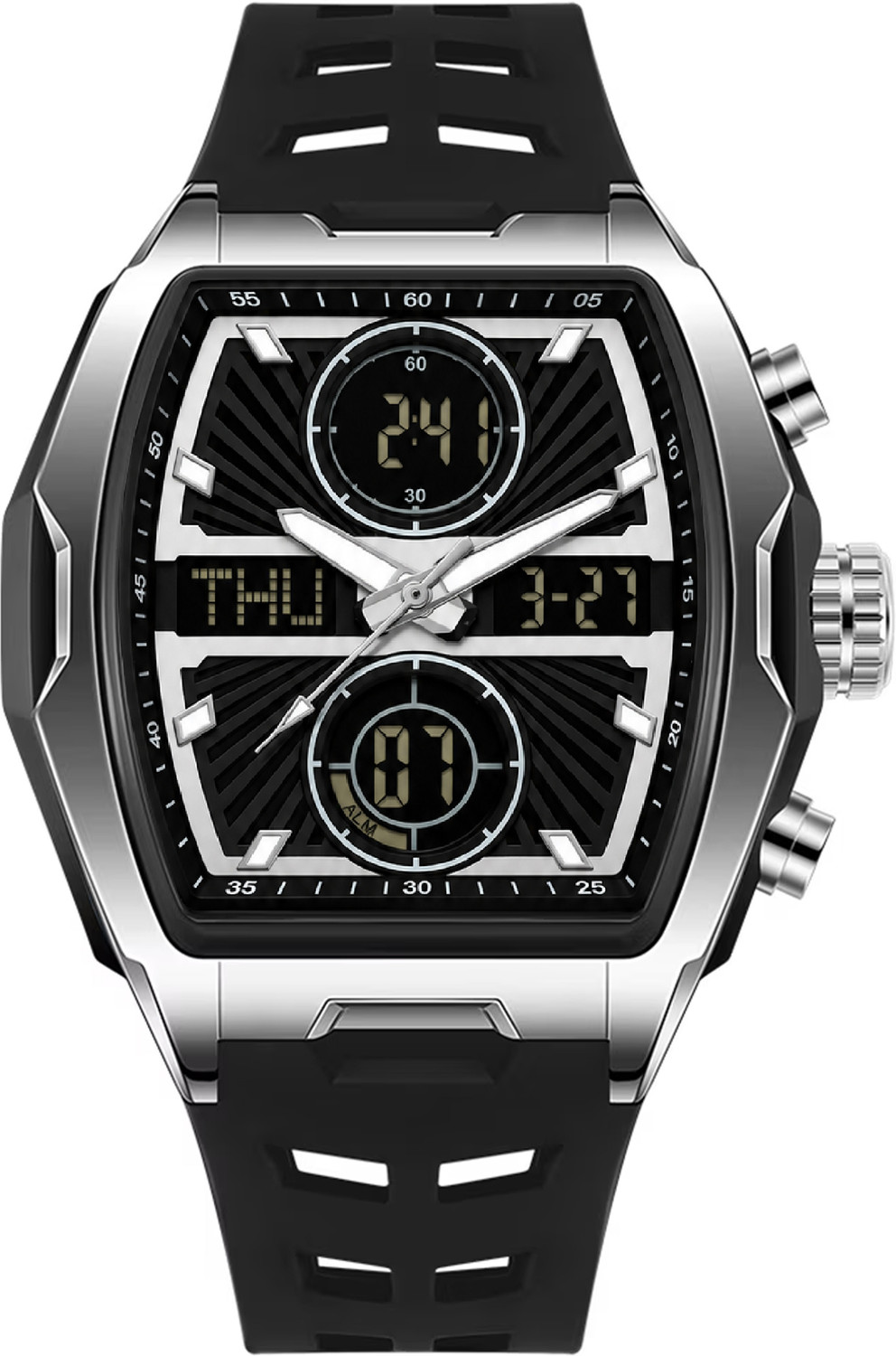 Image of LOIS CARON LCDA8034 Analog Digital Watch for Men | curved Barrel Shaped Multifunction dual display Analog-Digital Watch - For Men
