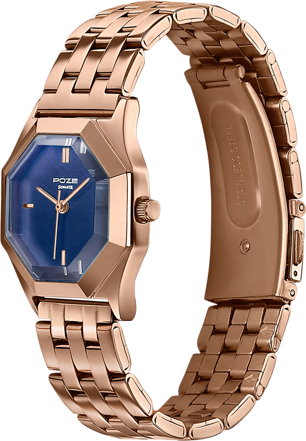Image of SONATA Poze 8 Sonata Poze 8 Quartz Blue Dial IP Rose Gold 304SS Sheet Metal Strap Analog Watch - For Women