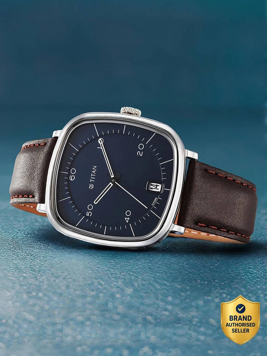 Titan Neo Curve Blue Dial Brown Leather Strap Watch