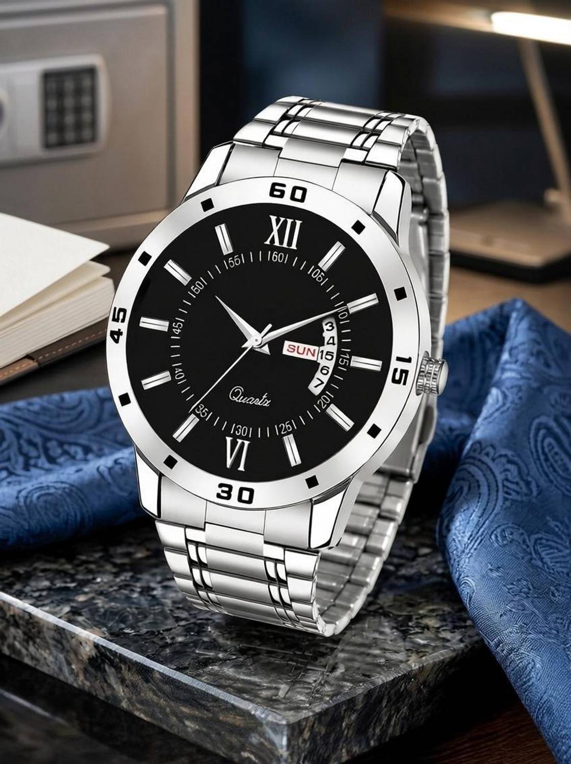 Anandani Trending Day & Date Functioning Wrist Watch With Stainless Steel Strap Trending Day & Date Functioning Wrist Watch With Stainless Steel Strap Analog Watch  - For Men